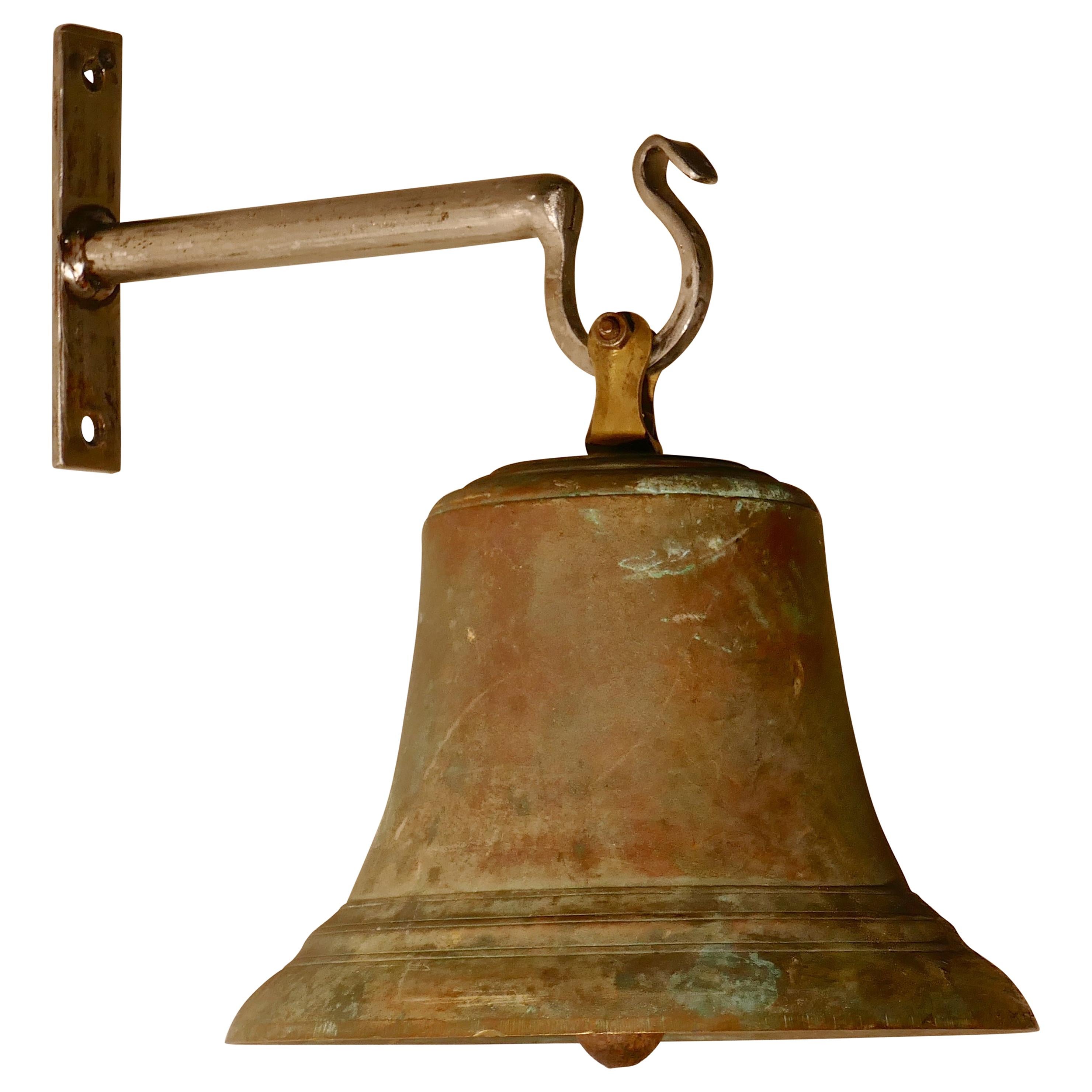 Large Antique Bronze French Ships Bell with New Wall Mounting Bracket