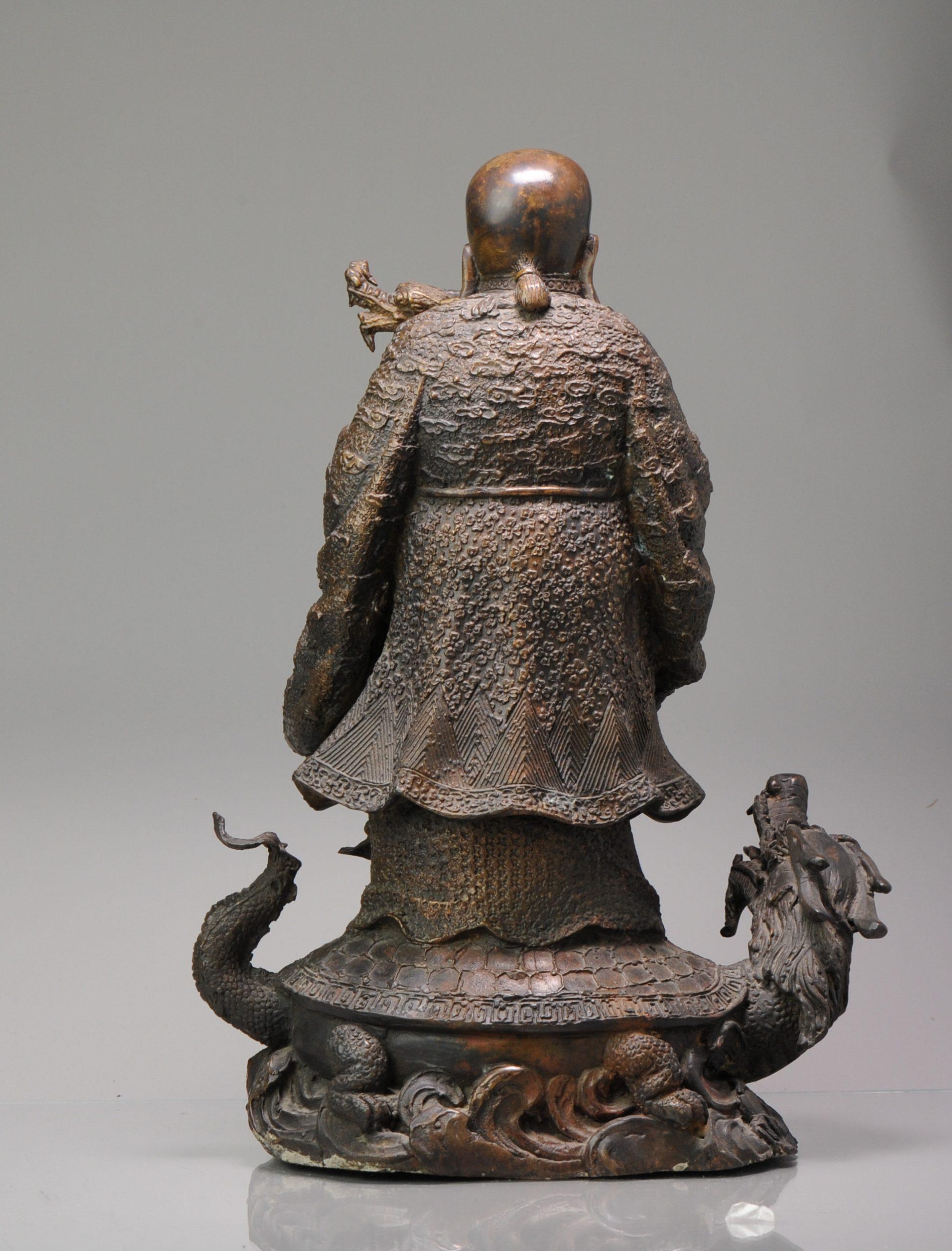 Large Antique Bronze Japanese Statue Decorated Shou Lao and Turtle 2