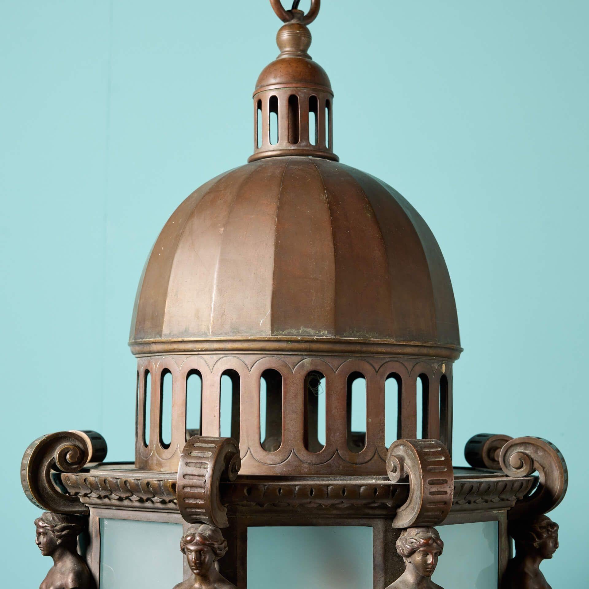 English Large Antique Bronze Lantern For Sale