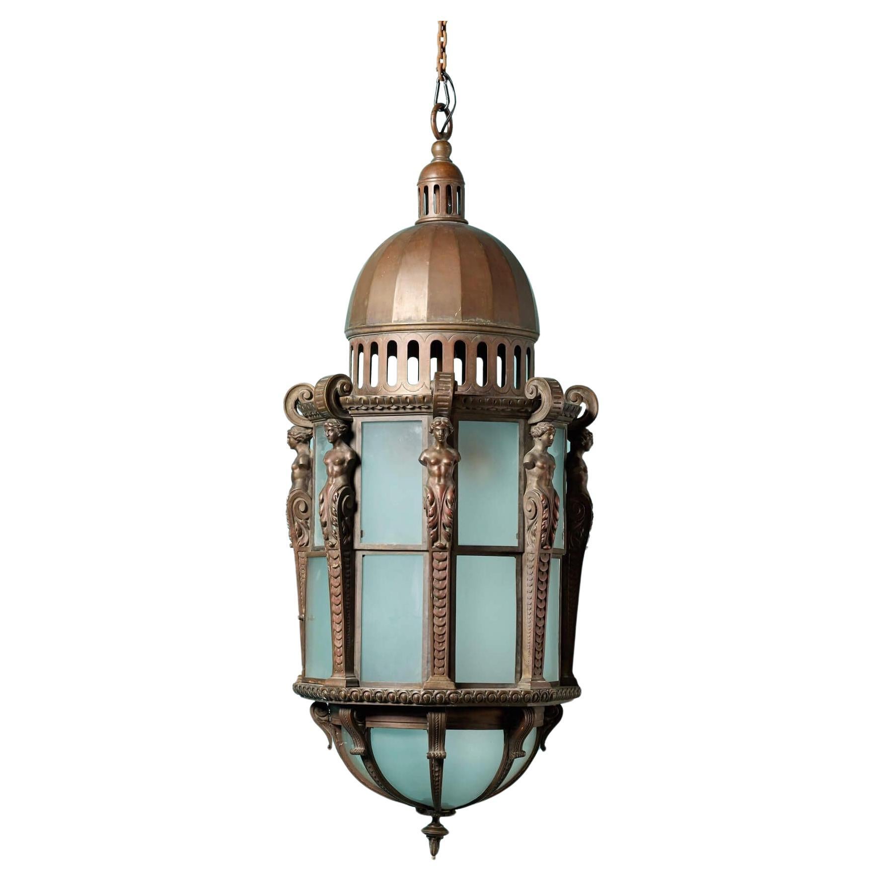 Grande lanterne ancienne en bronze en vente