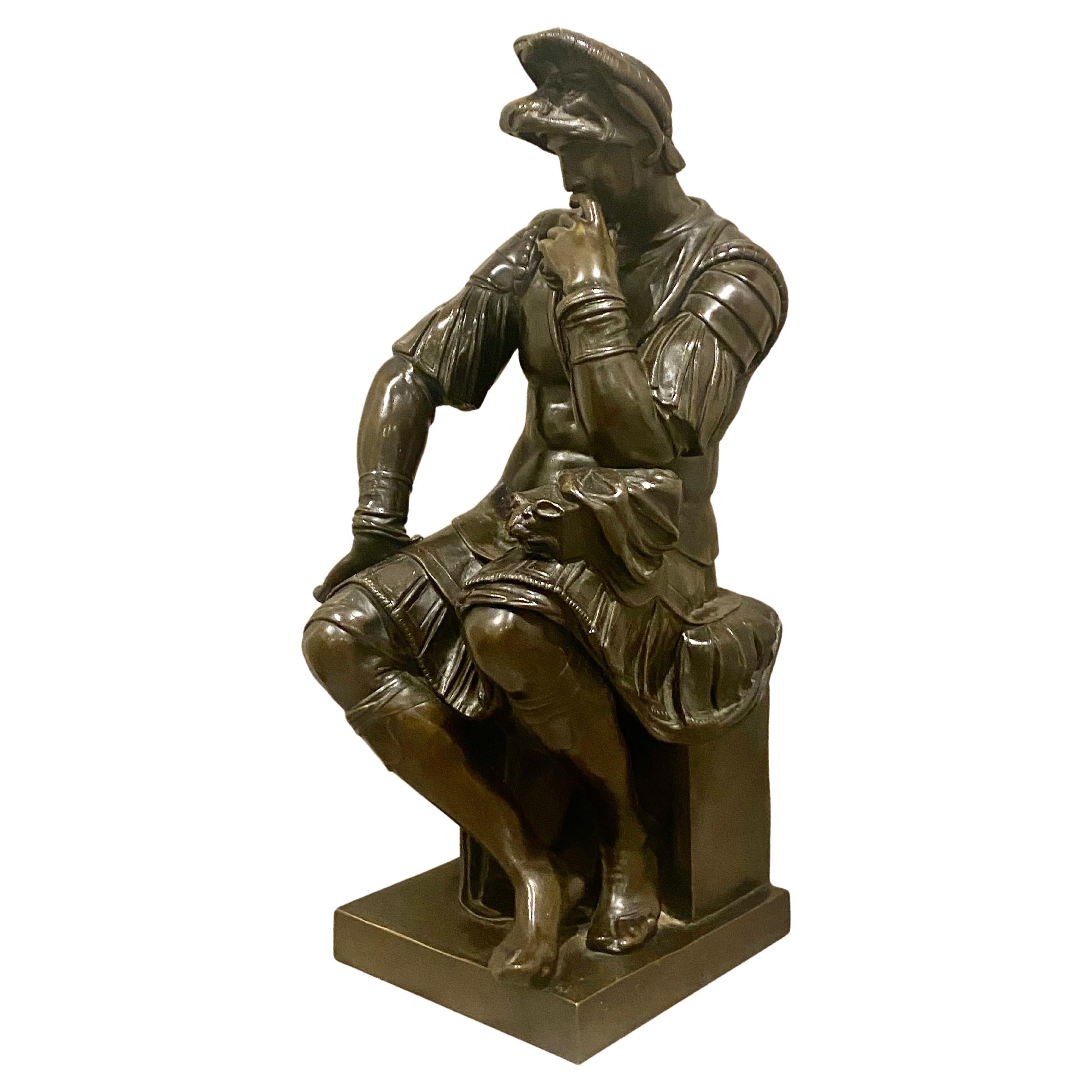 French Large Antique Bronze Statue of Lorenzo De Medici, circa 19th Century Signed