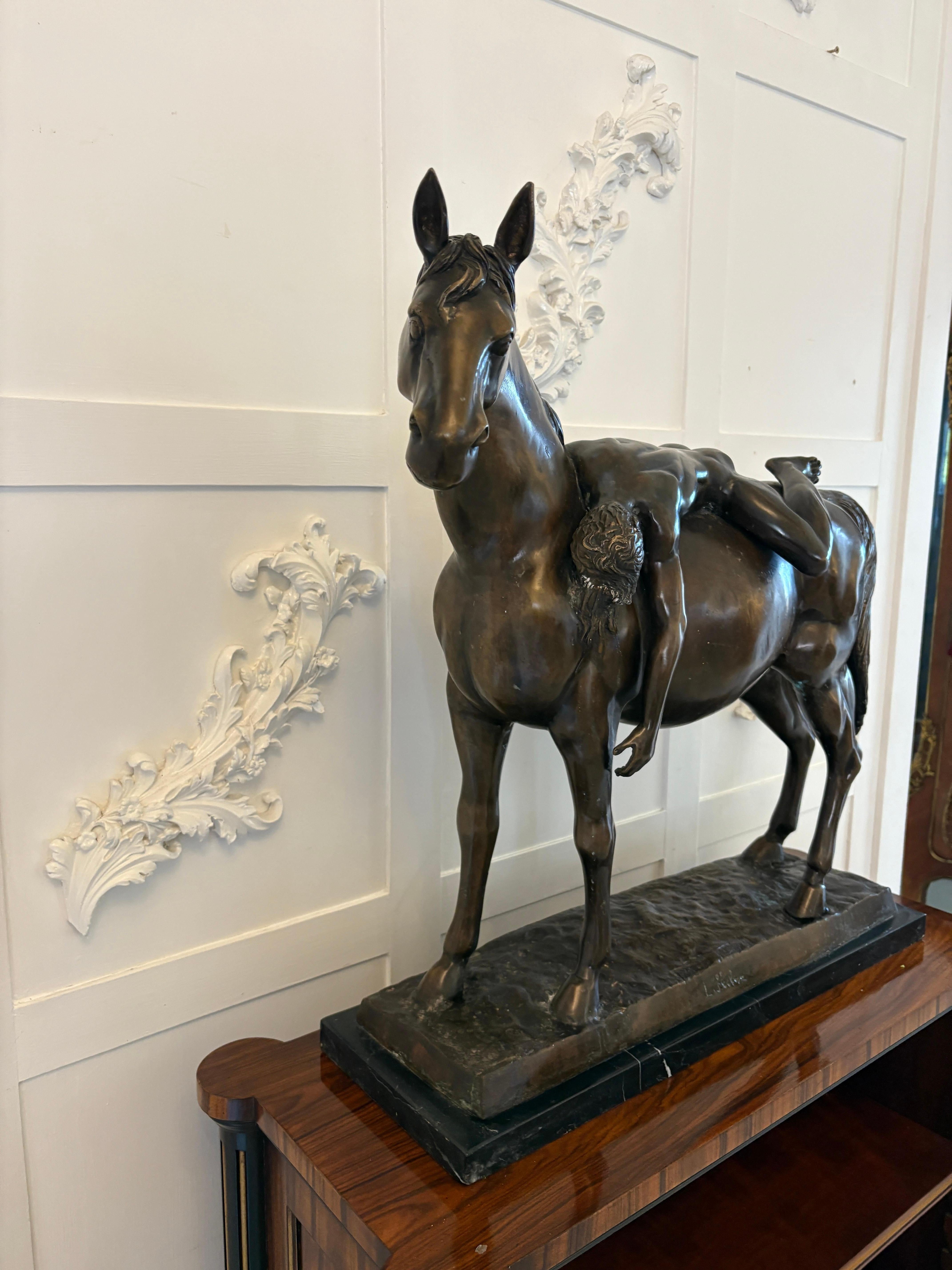 Large Antique Bronze Study of a Nude Male on Horseback For Sale 11