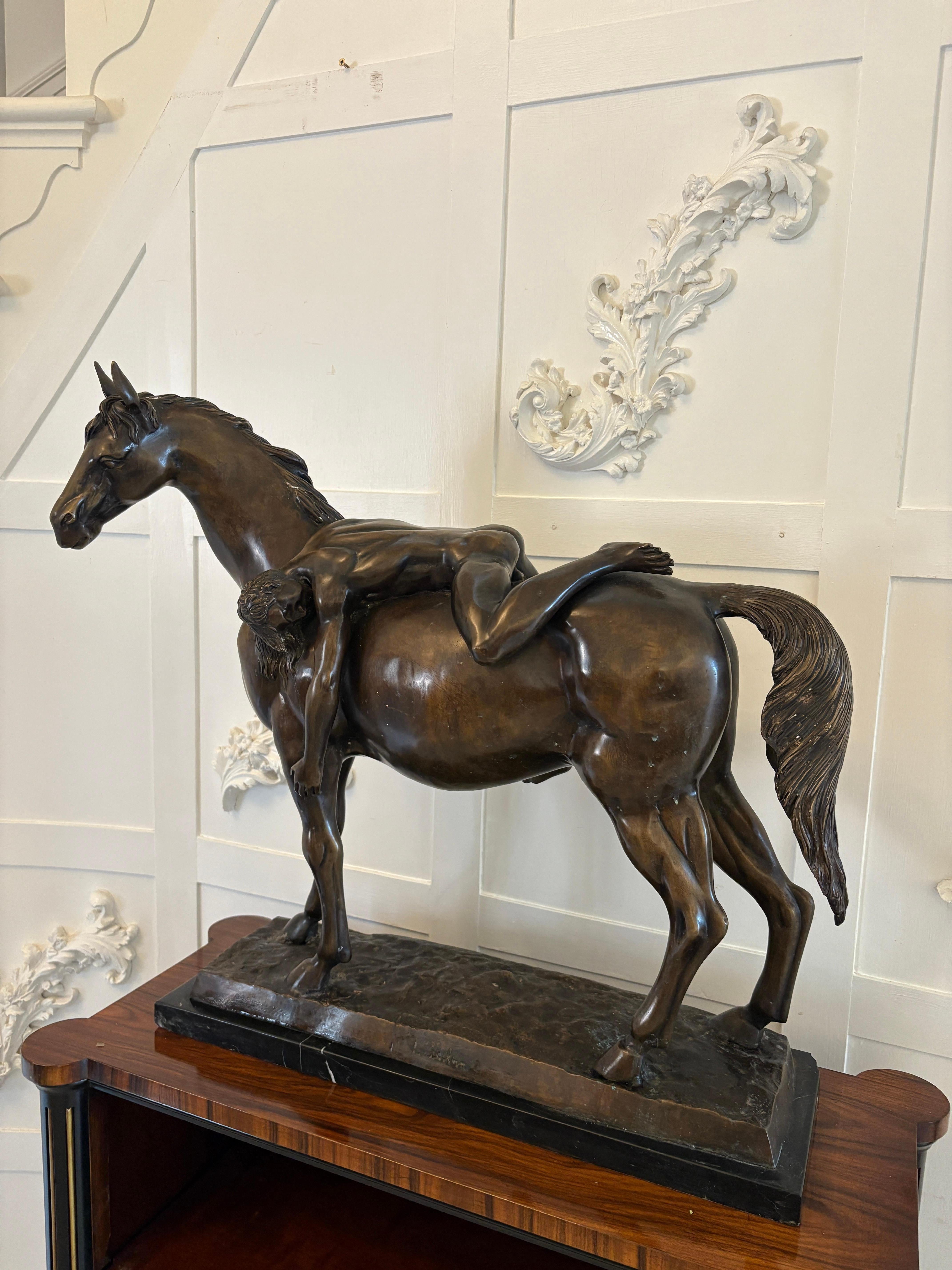 Large Antique Bronze Study of a Nude Male on Horseback For Sale 12