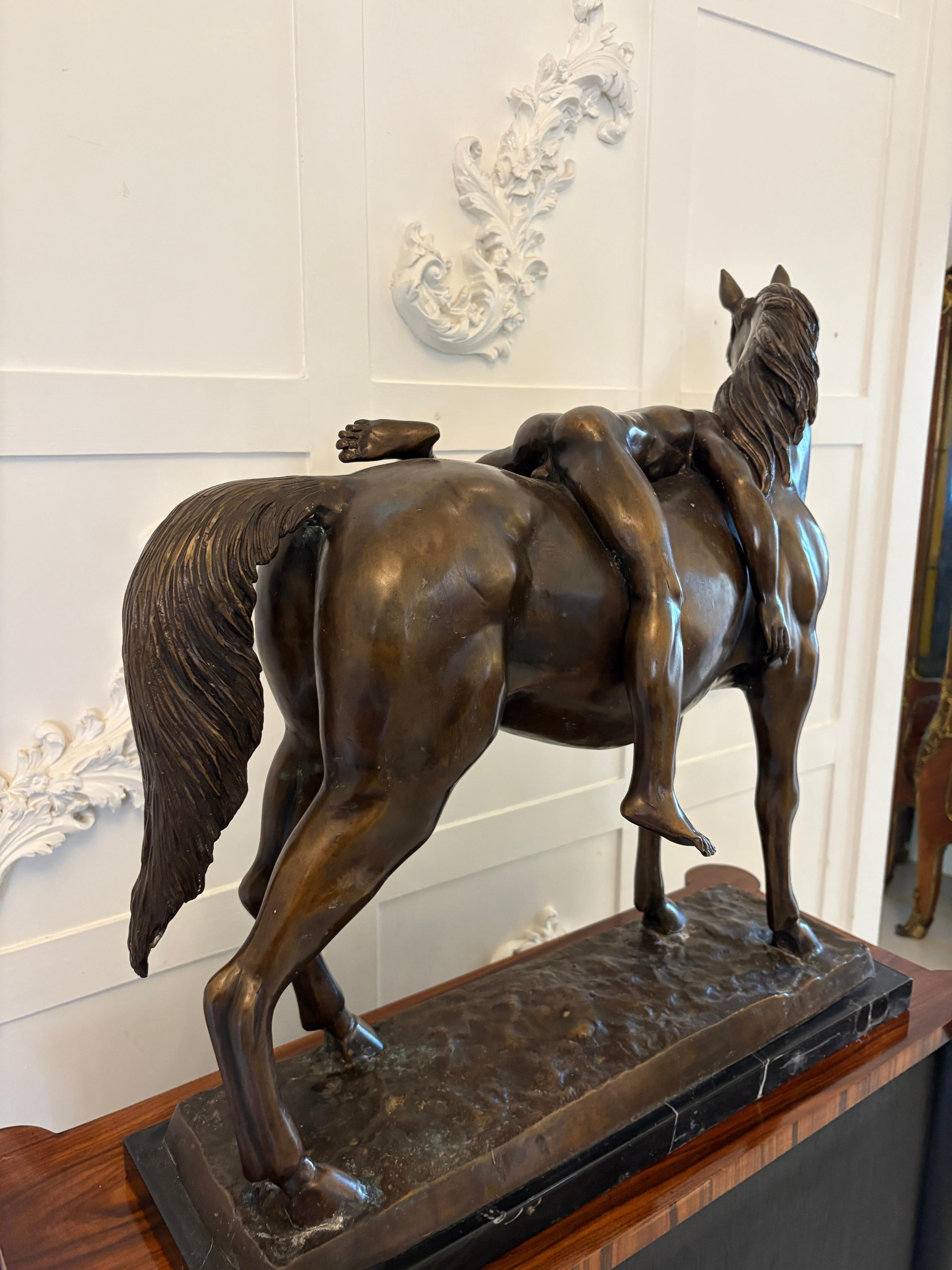 English Large Antique Bronze Study of a Nude Male on Horseback For Sale