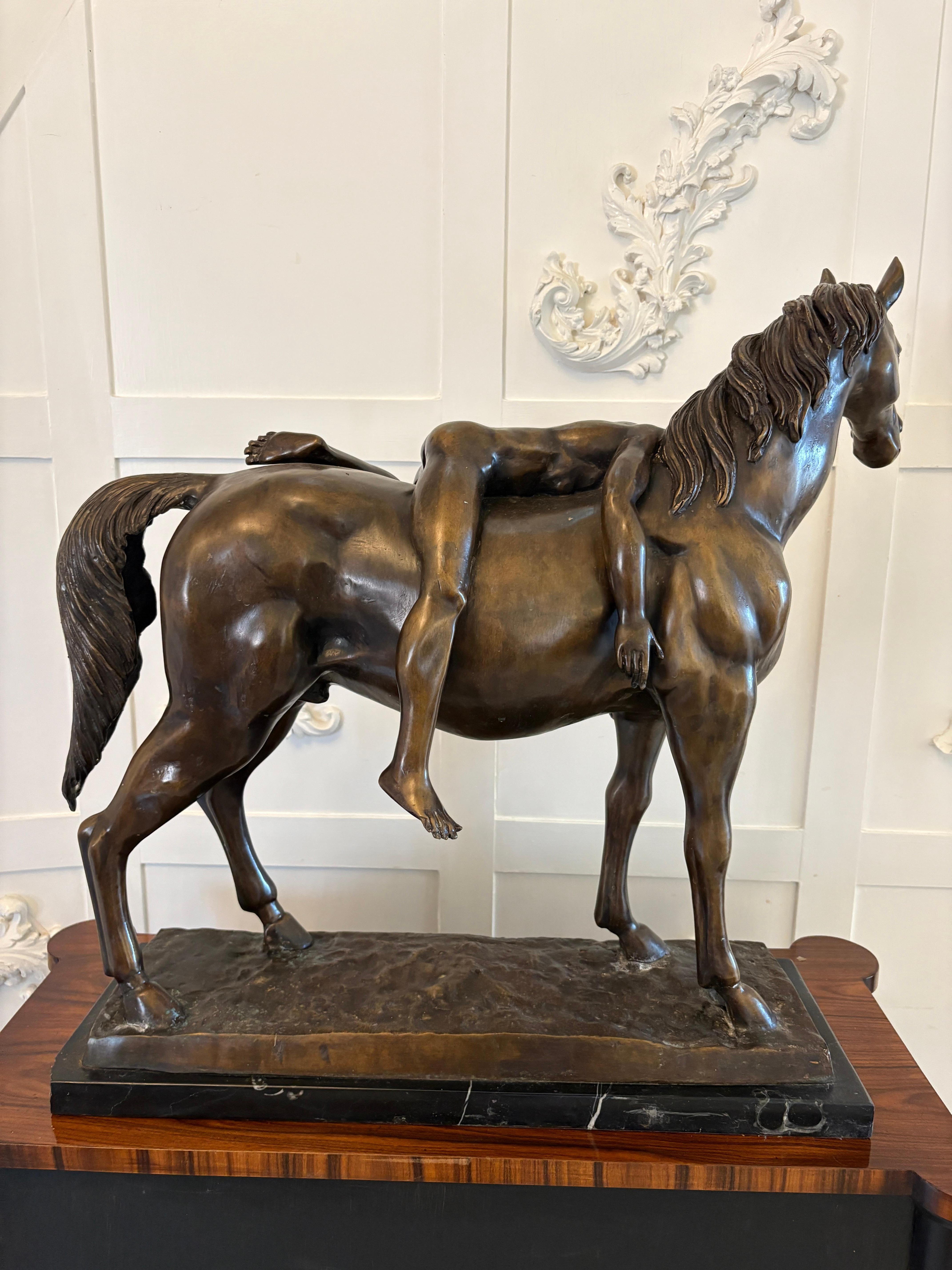 Large Antique Bronze Study of a Nude Male on Horseback For Sale 1