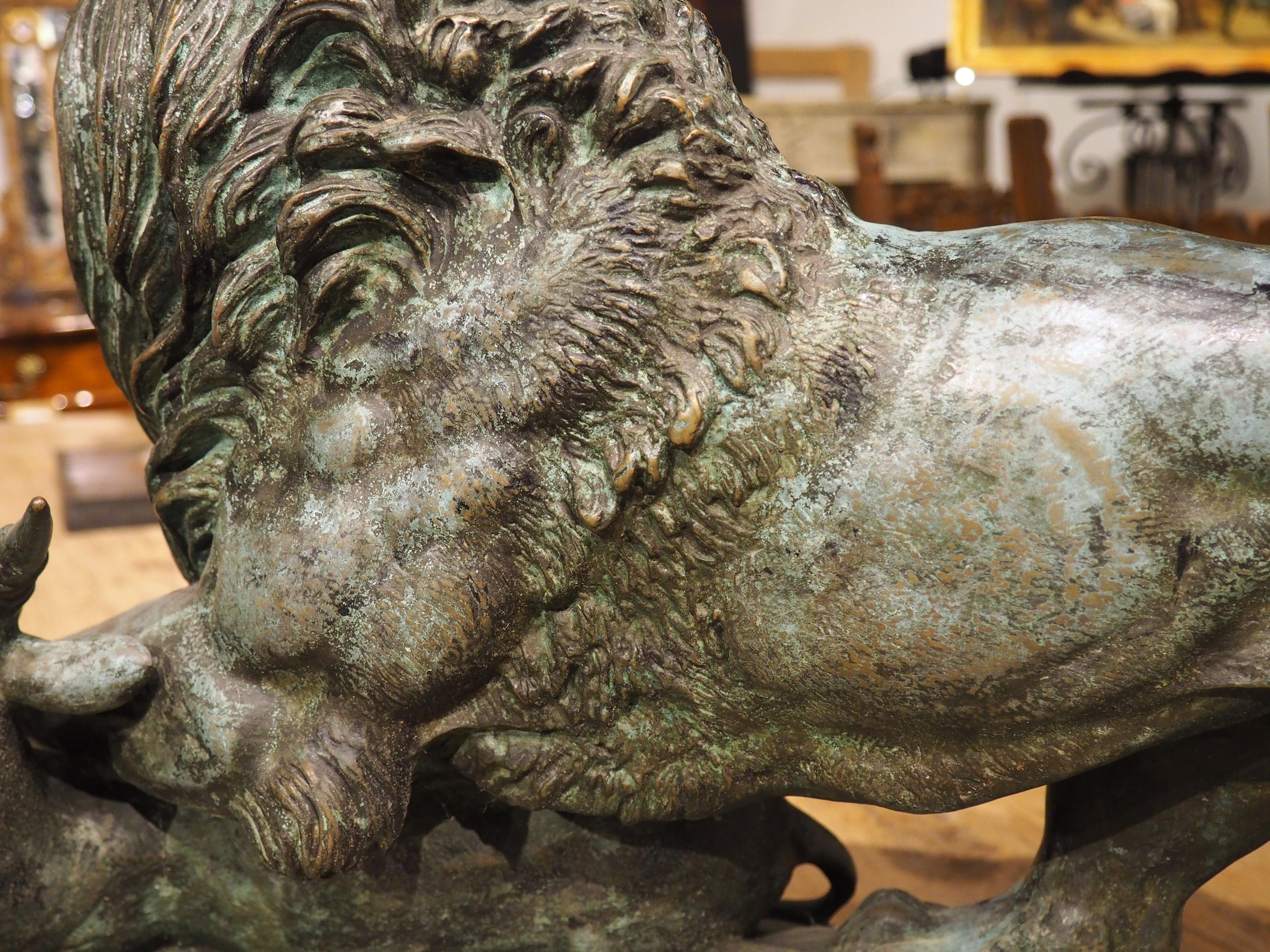 Grand bronze ancien, le lion du Senegal attachant une Antilope-Delabrierre 1866 11