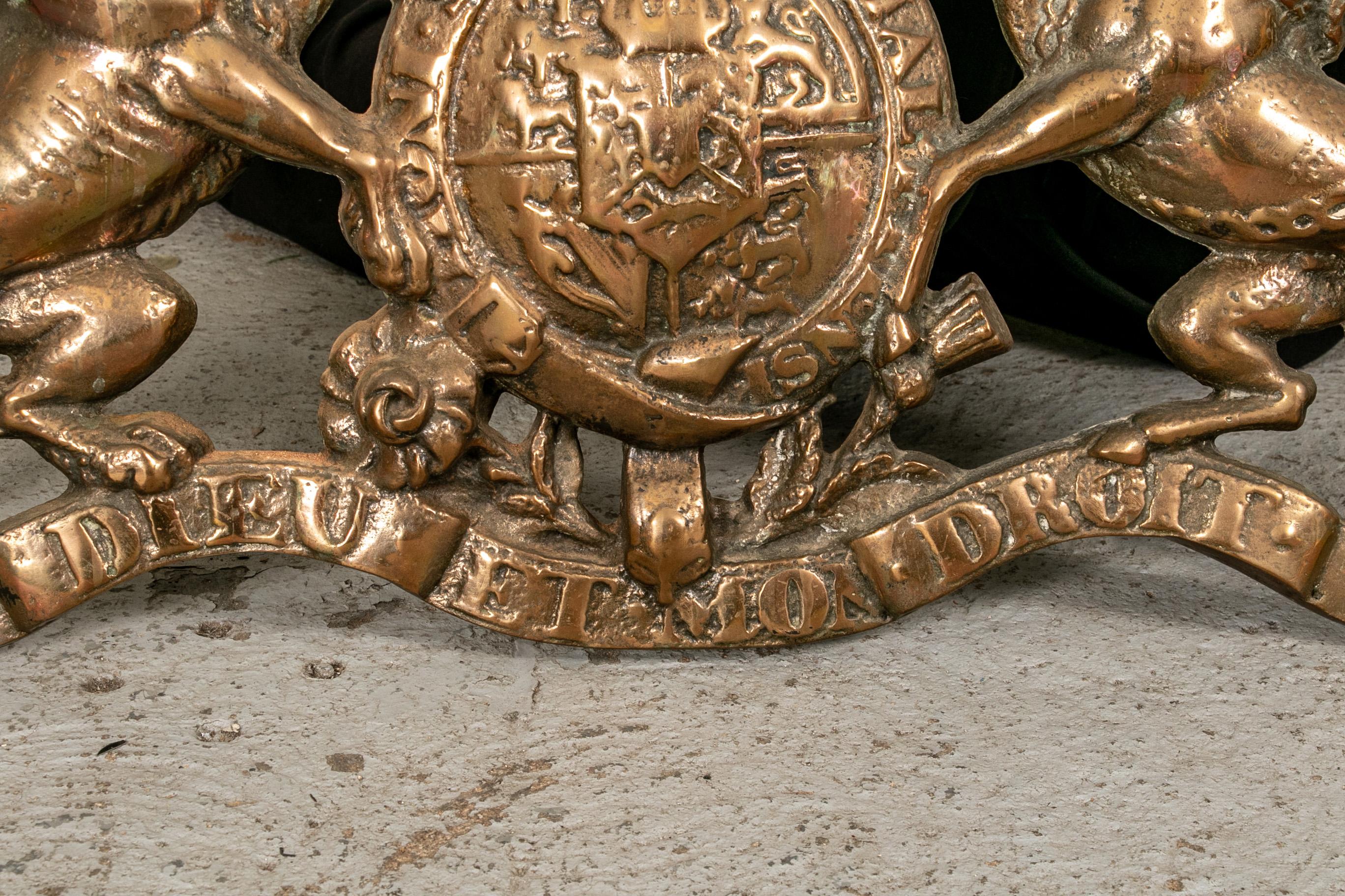 19th Century Large Antique Bronze United Kingdom Royal Coat of Arms Relief Plaque