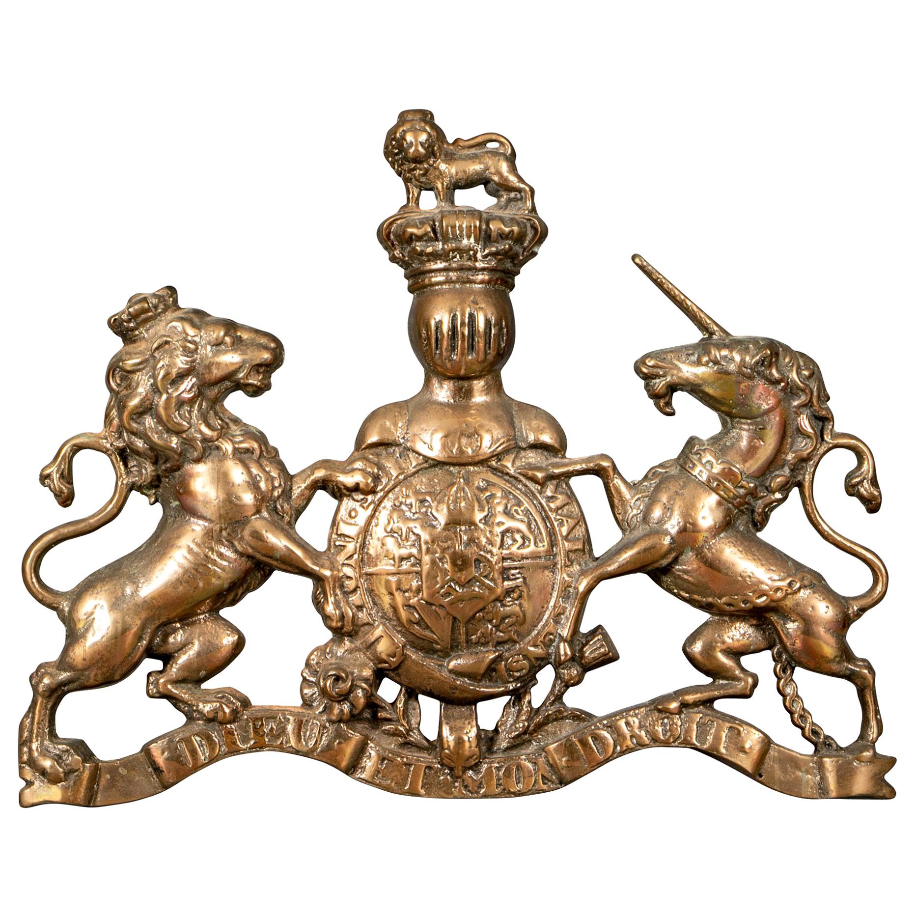 Large Antique Bronze United Kingdom Royal Coat of Arms Relief Plaque