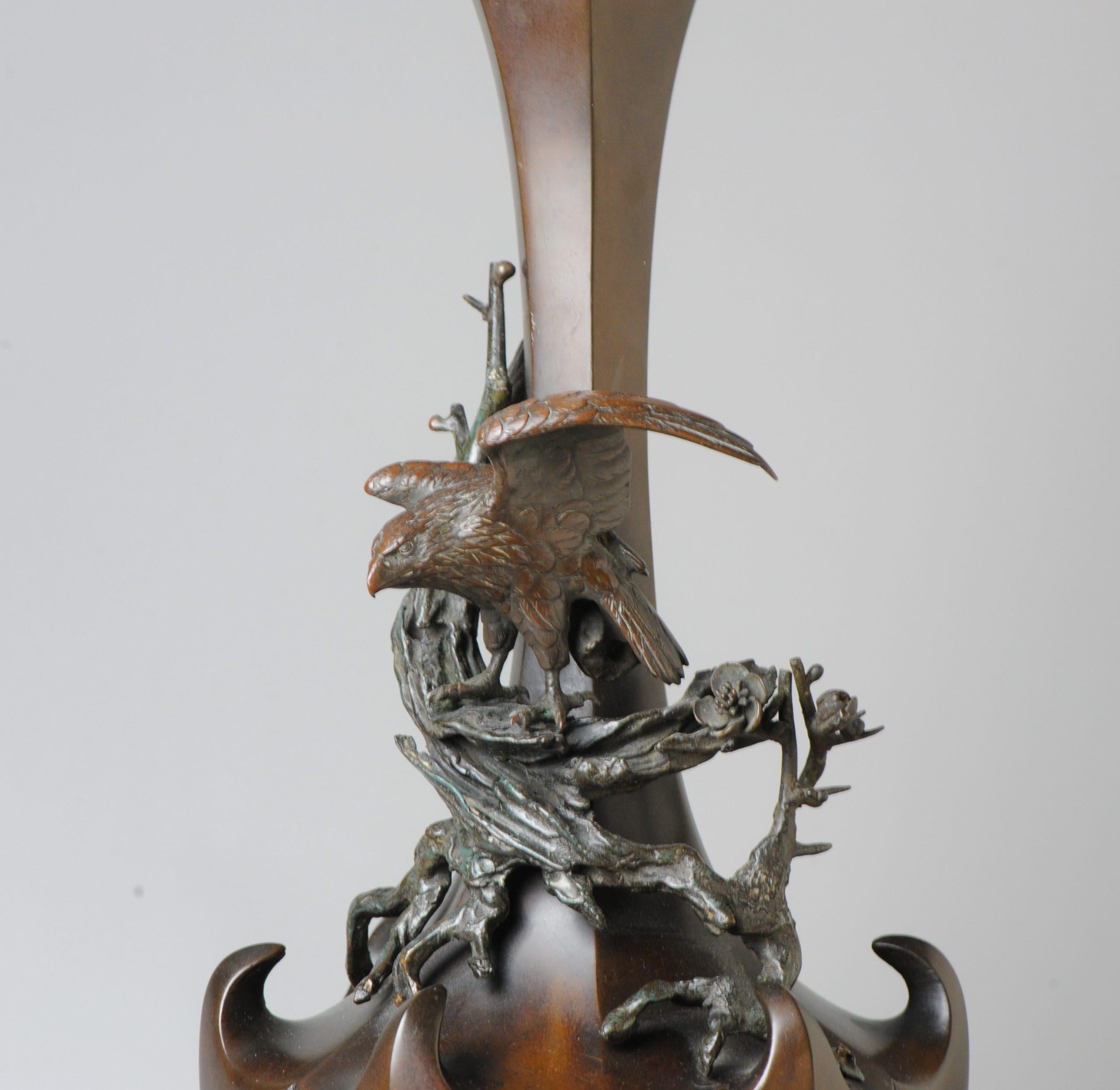 Large Antique Bronze Vase Decorated Genryusai Seiya Eagle Bird of Prey For Sale 8