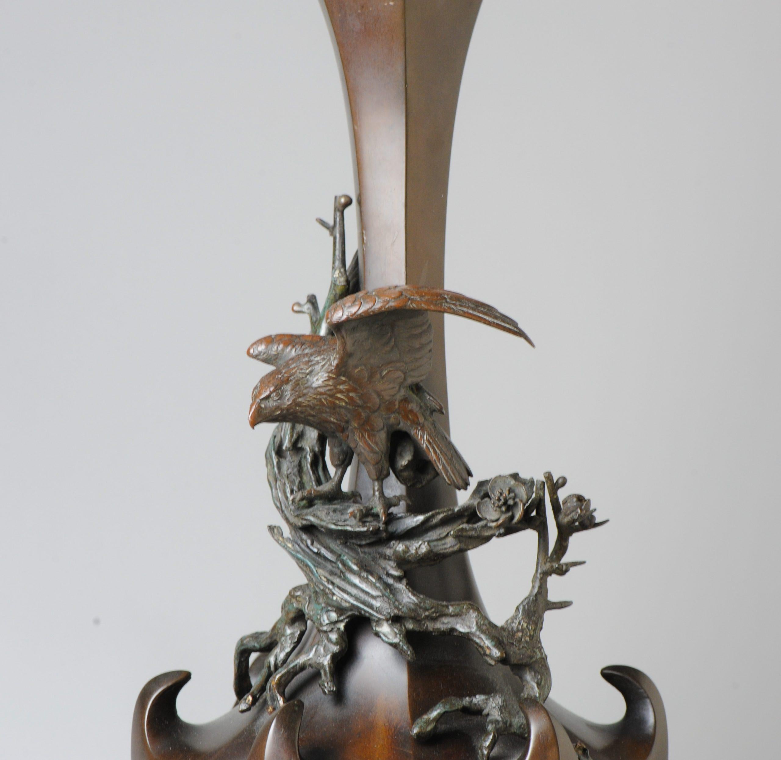 Large Antique Bronze Vase Decorated Genryusai Seiya Eagle Bird of Prey For Sale 9