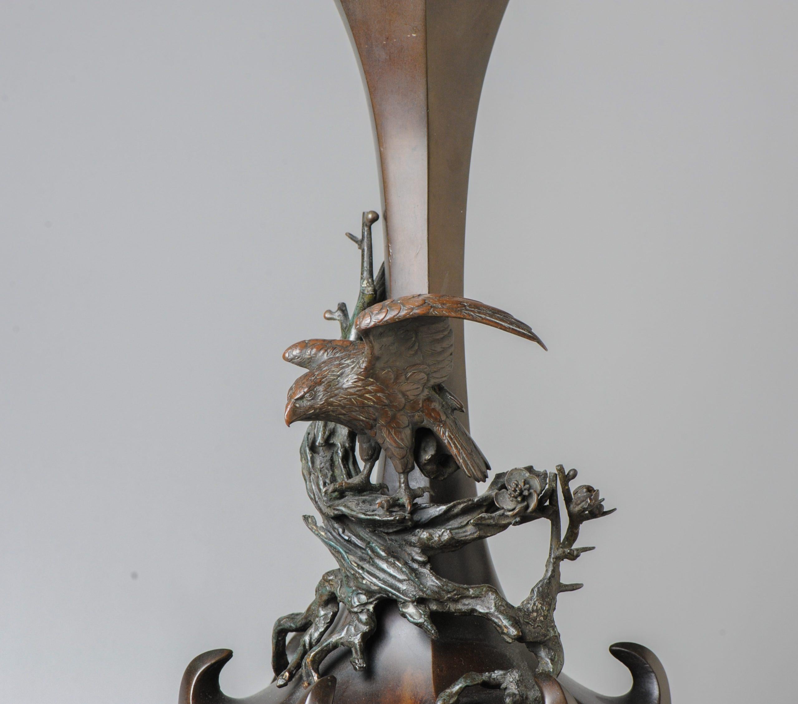 Large Antique Bronze Vase Decorated Genryusai Seiya Eagle Bird of Prey For Sale 12