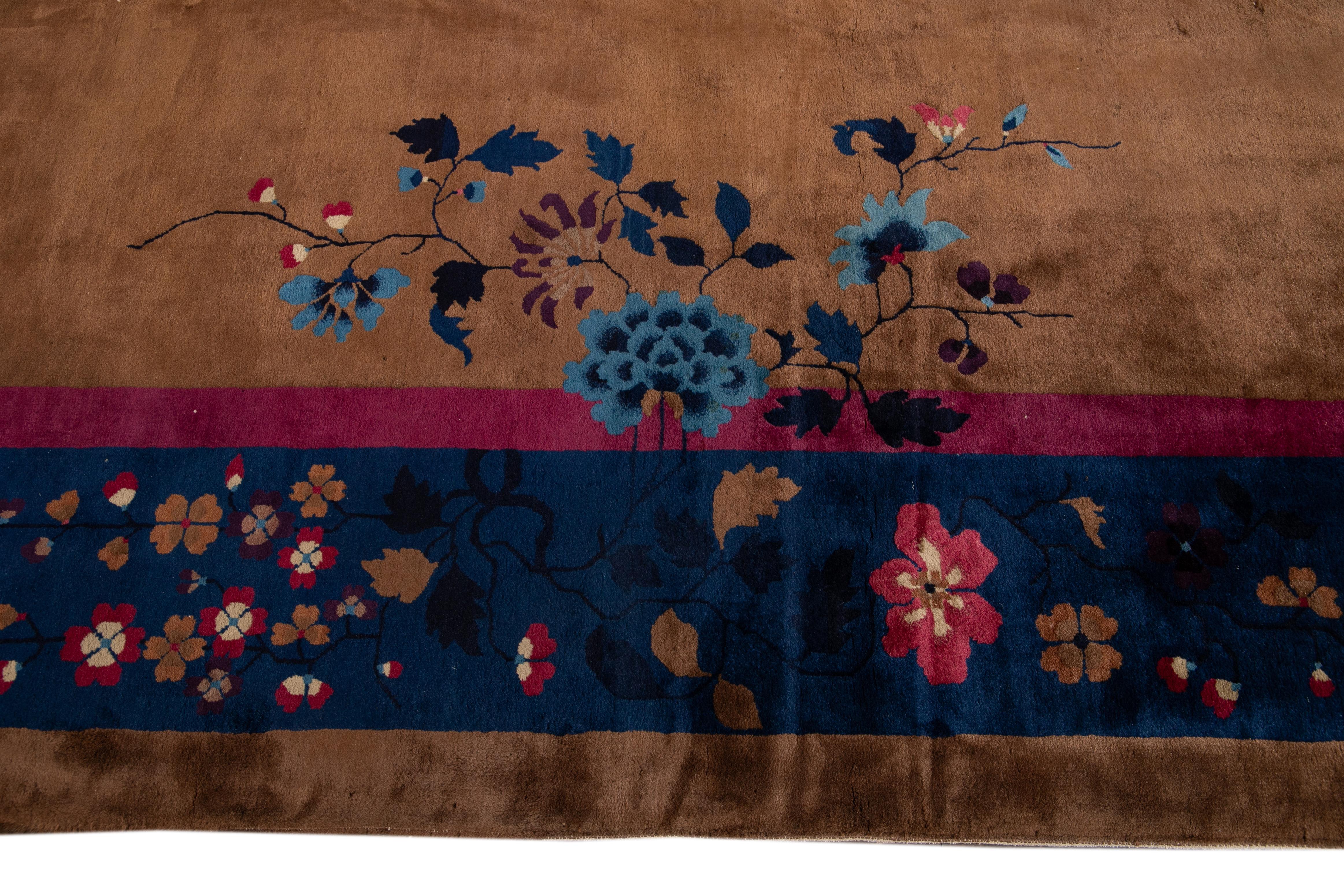 Großer antiker brauner Art-Déco-Teppich aus chinesischer Wolle im Angebot 5