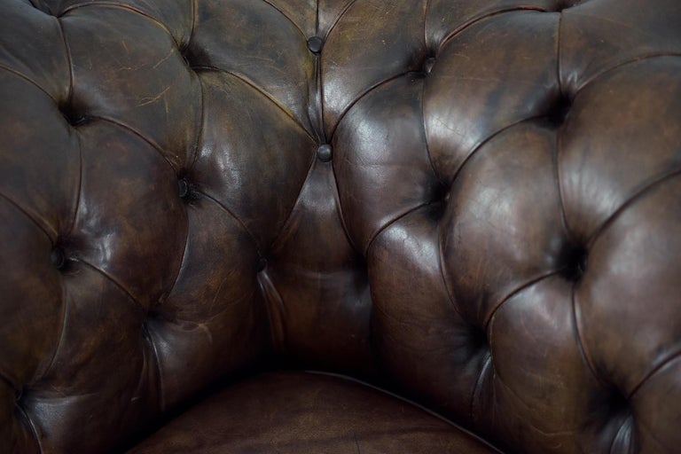 Vintage Iconic Large Three-seater Antique Brown Leather Chesterfield Sofa, 1920s For Sale 4