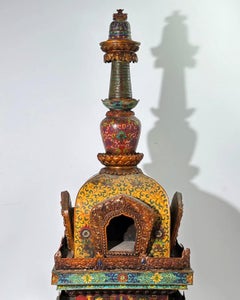 Large Antique Buddhist Stupa in Cloisonne Enameled Metal and Bronze