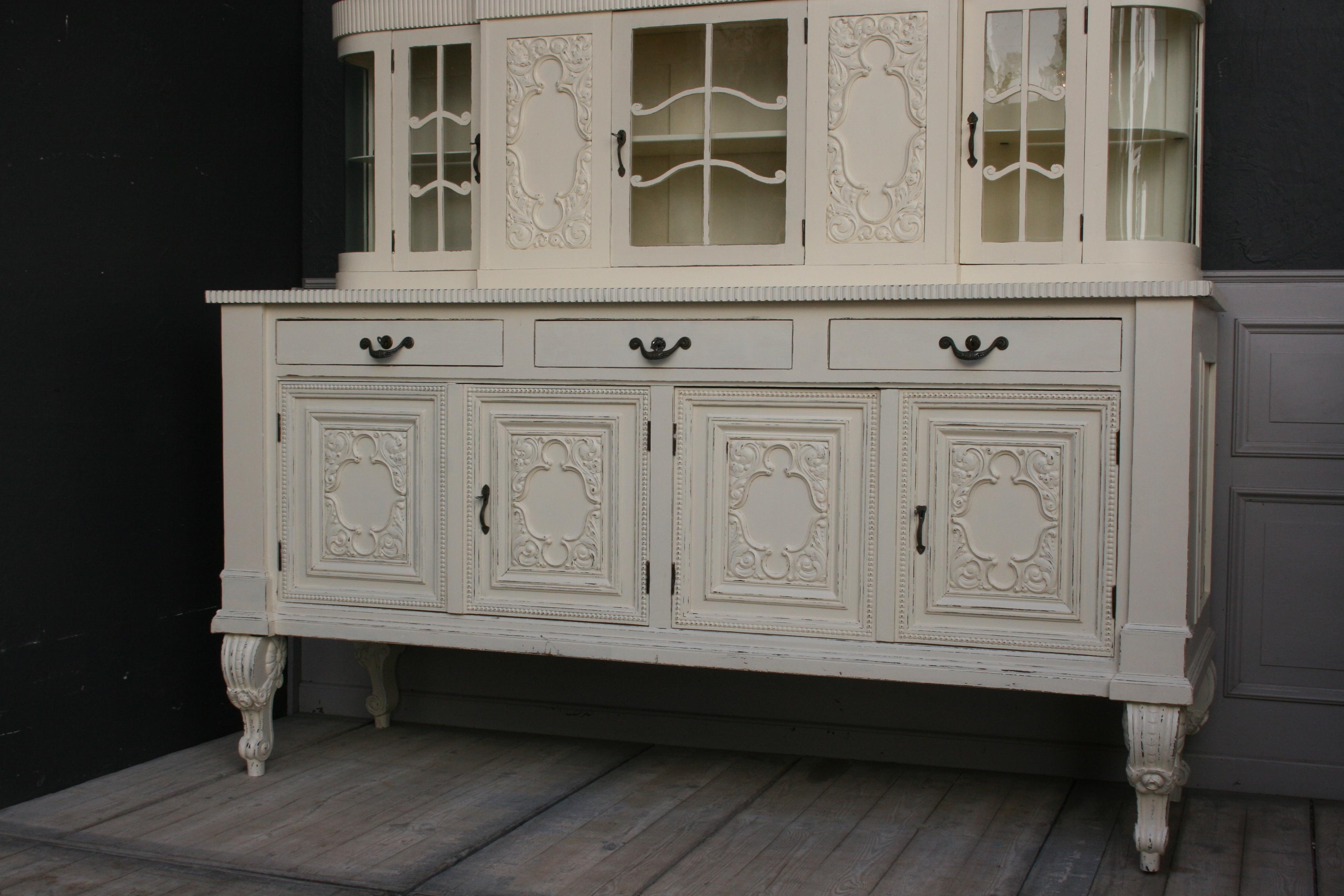20th Century Large Antique Buffet Cabinet, Historicism, circa 1920, Cream Painted