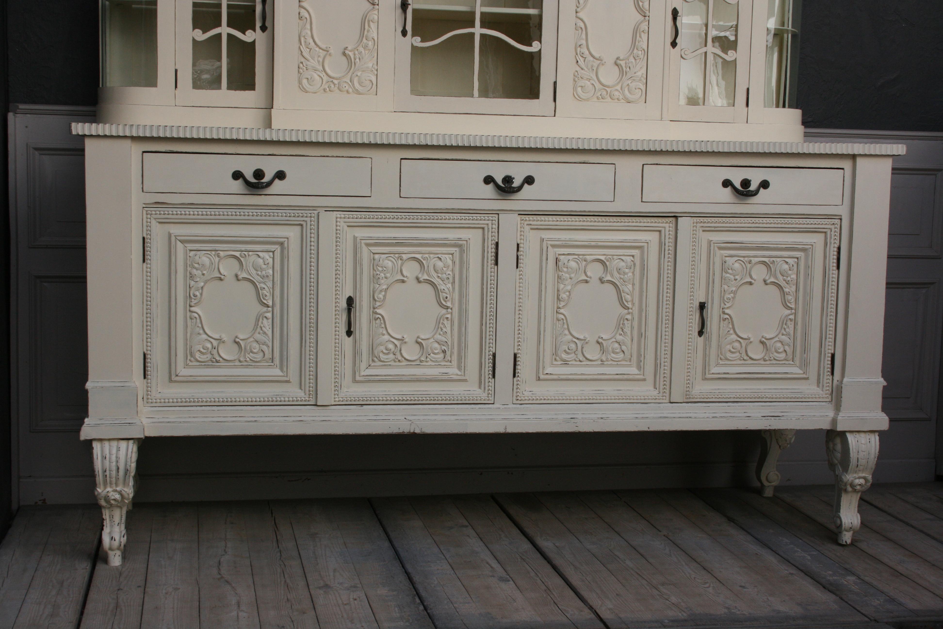 Large Antique Buffet Cabinet, Historicism, circa 1920, Cream Painted 1