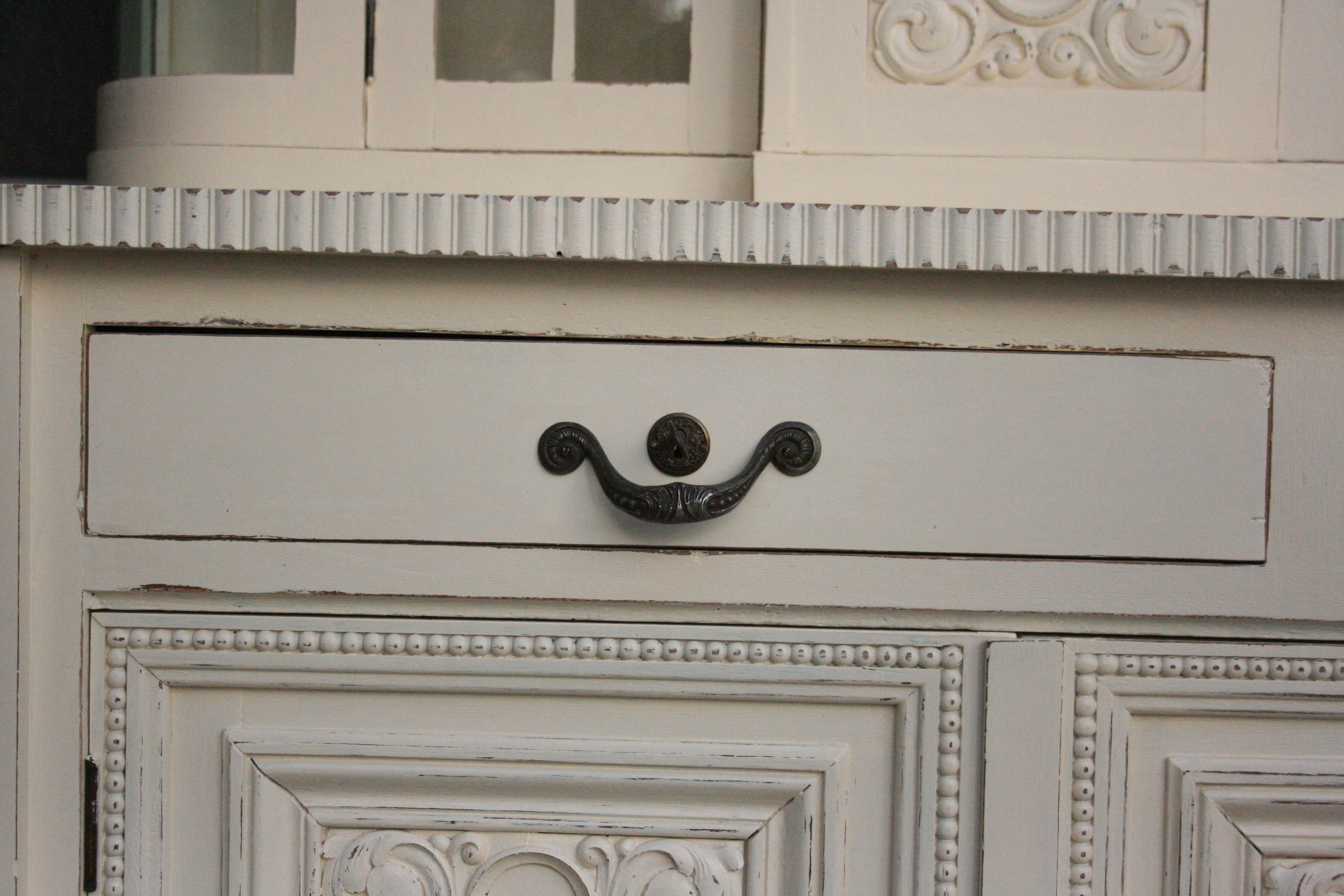 Large Antique Buffet Cabinet, Historicism, circa 1920, Cream Painted 4
