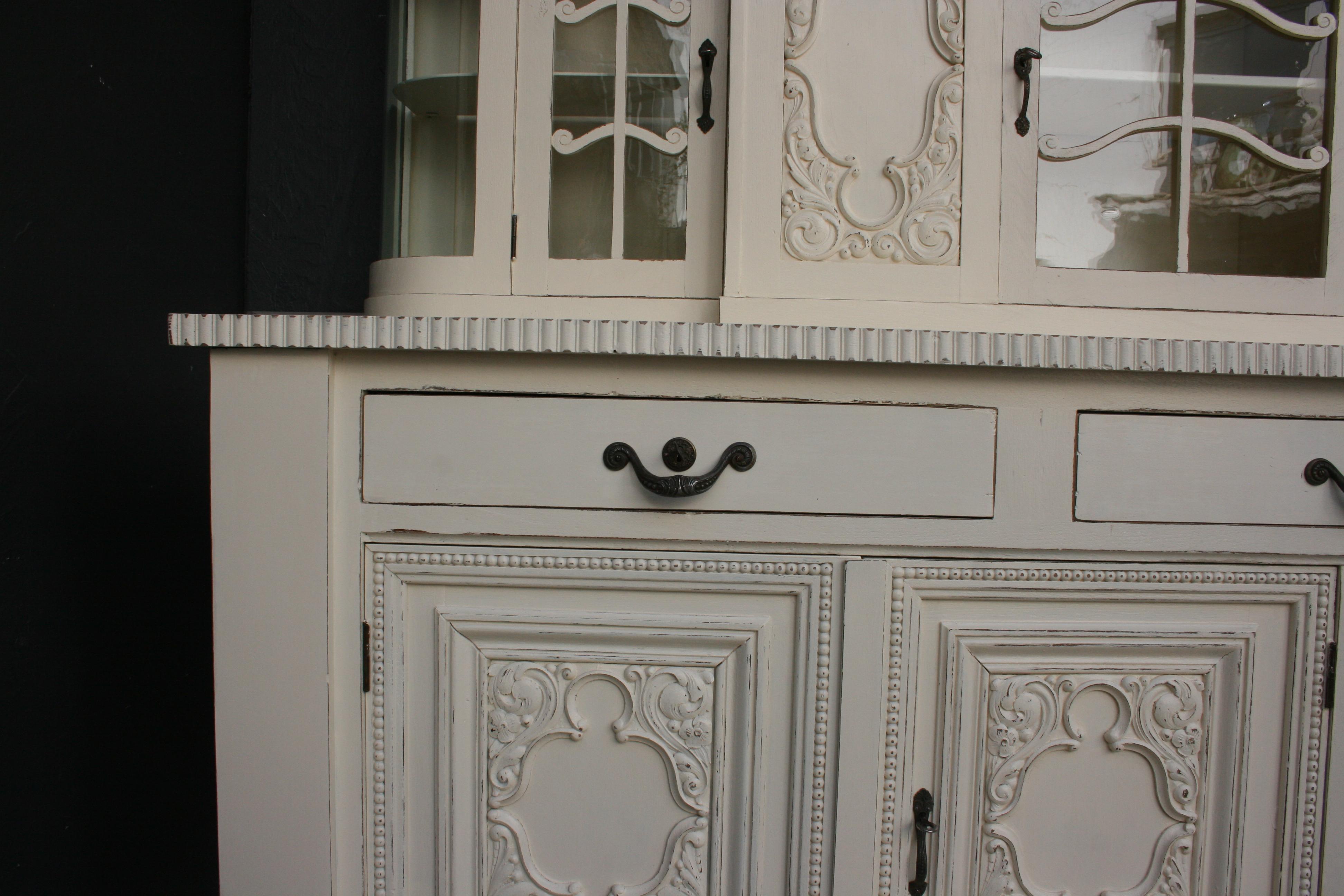 Large Antique Buffet Cabinet, Historicism, circa 1920, Cream Painted 5