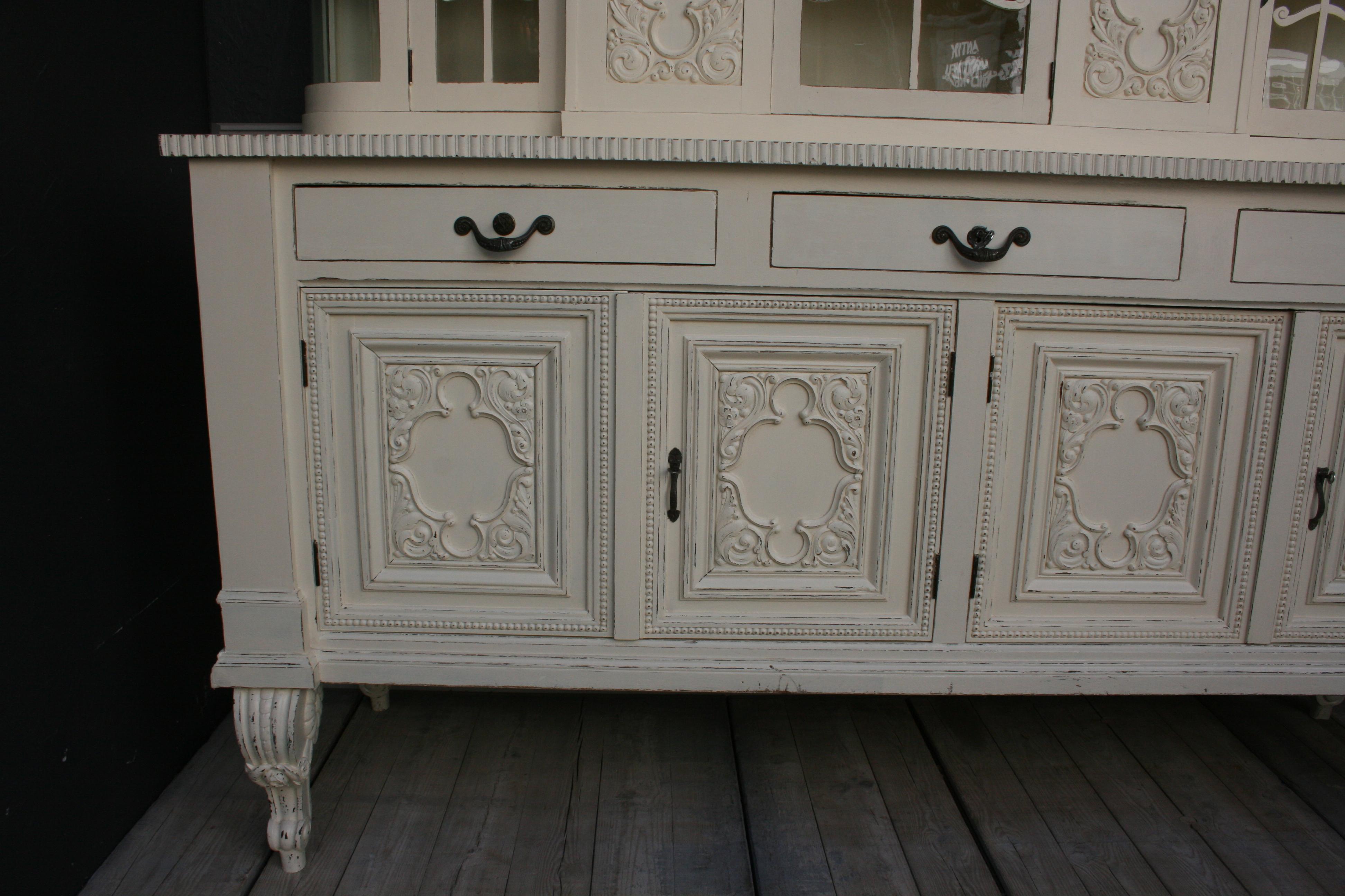 Large Antique Buffet Cabinet, Historicism, circa 1920, Cream Painted 6