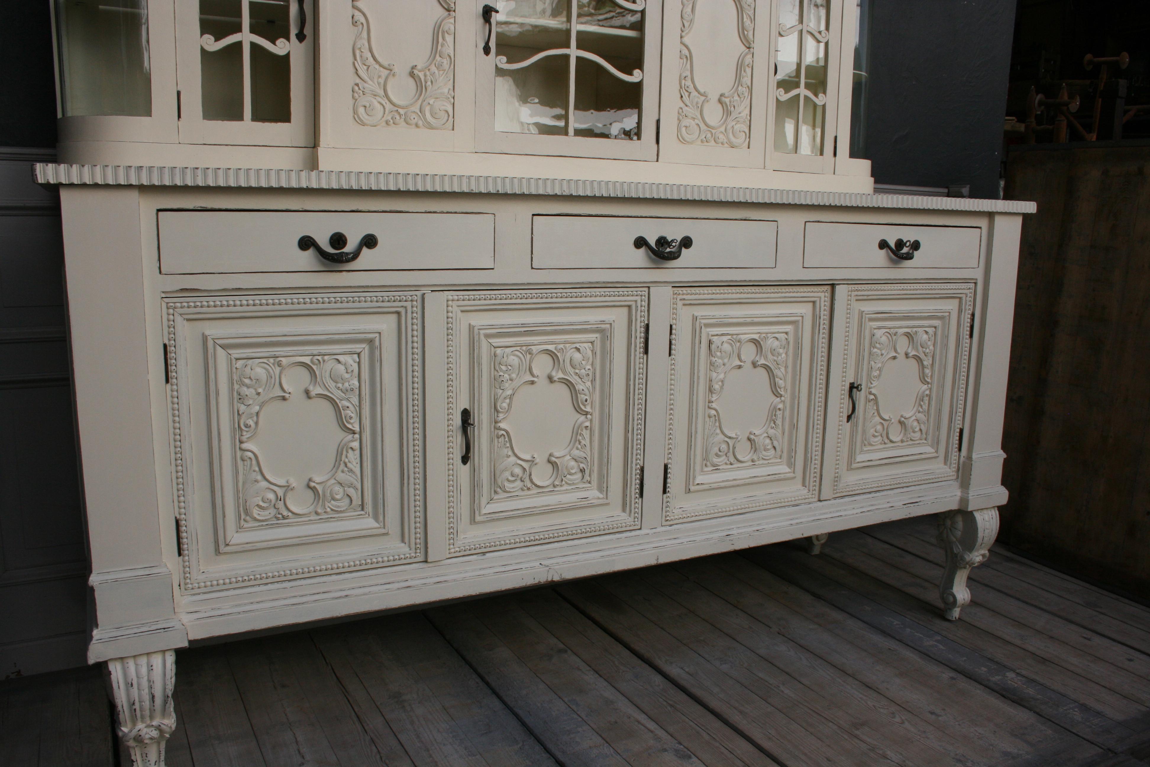 Large Antique Buffet Cabinet, Historicism, circa 1920, Cream Painted 8