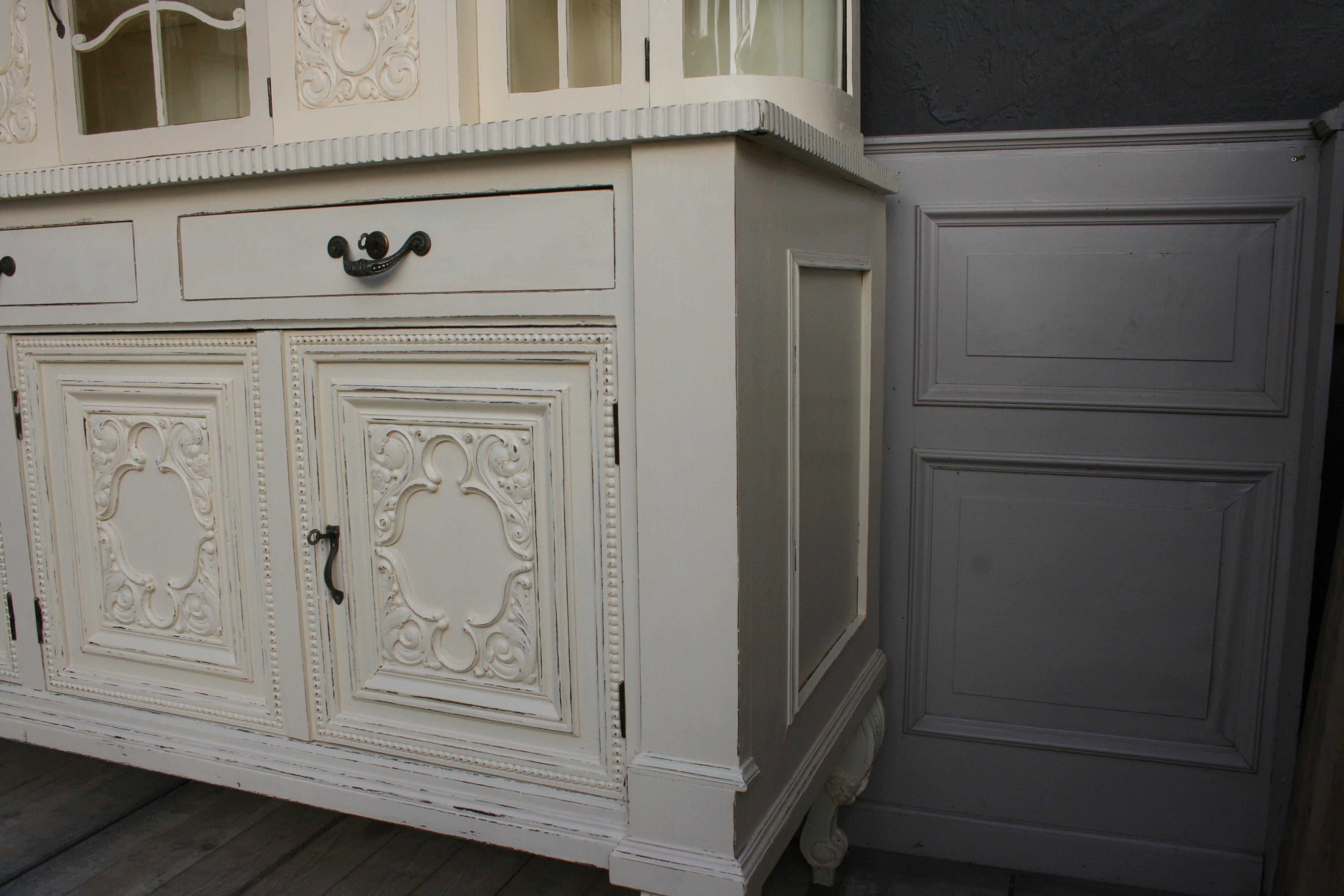 Large Antique Buffet Cabinet, Historicism, circa 1920, Cream Painted 9