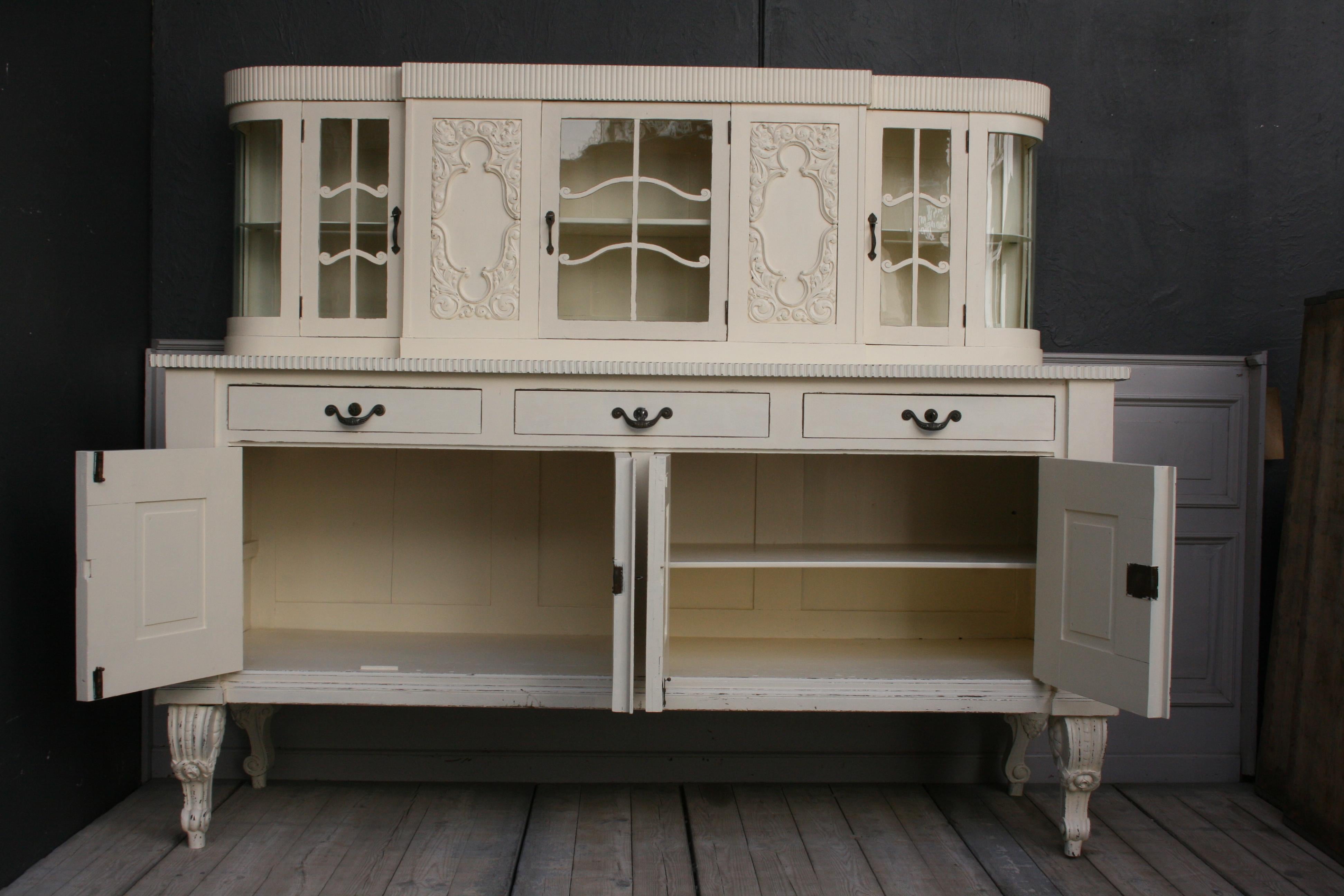 Renaissance Revival Large Antique Buffet Cabinet, Historicism, circa 1920, Cream Painted