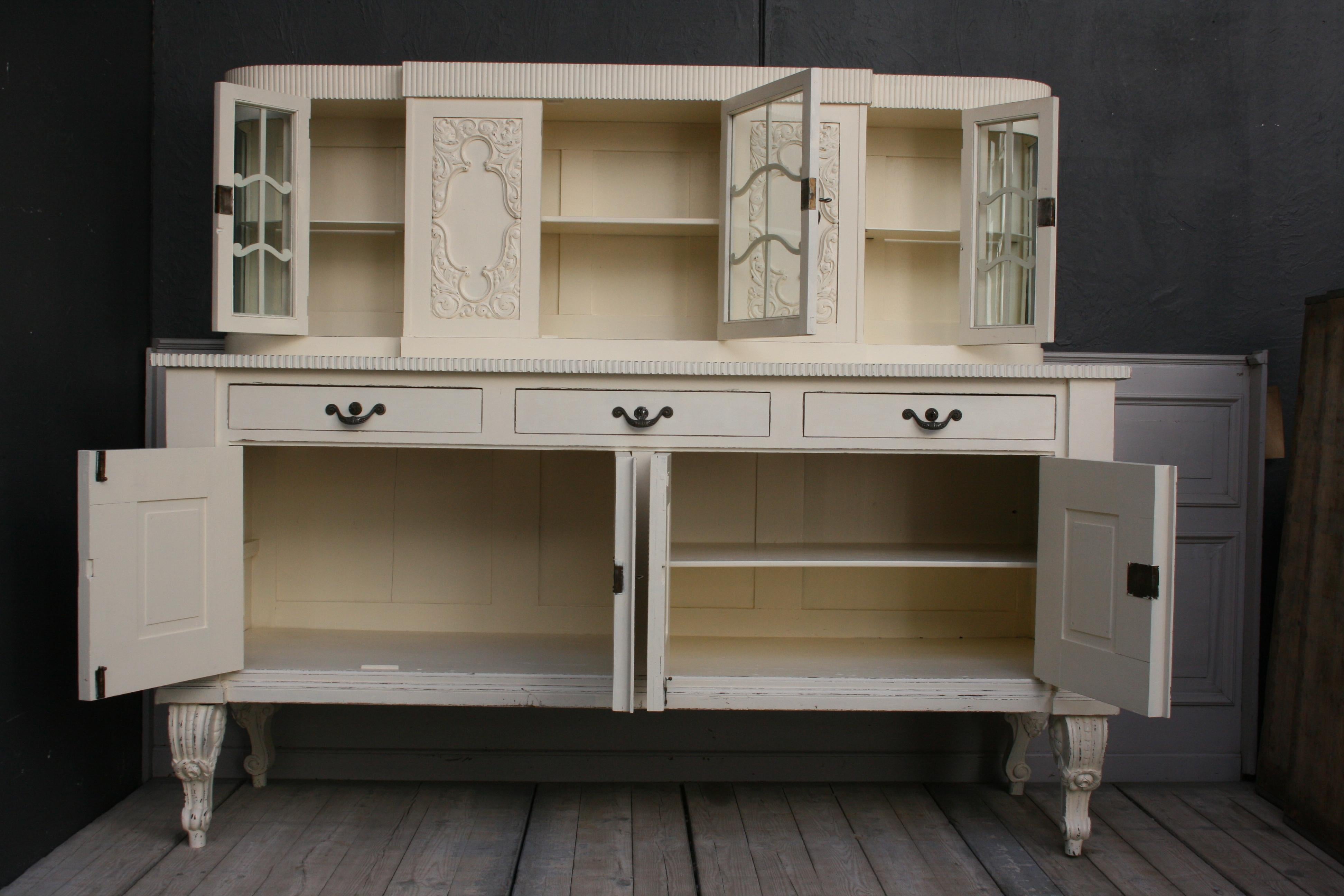 German Large Antique Buffet Cabinet, Historicism, circa 1920, Cream Painted