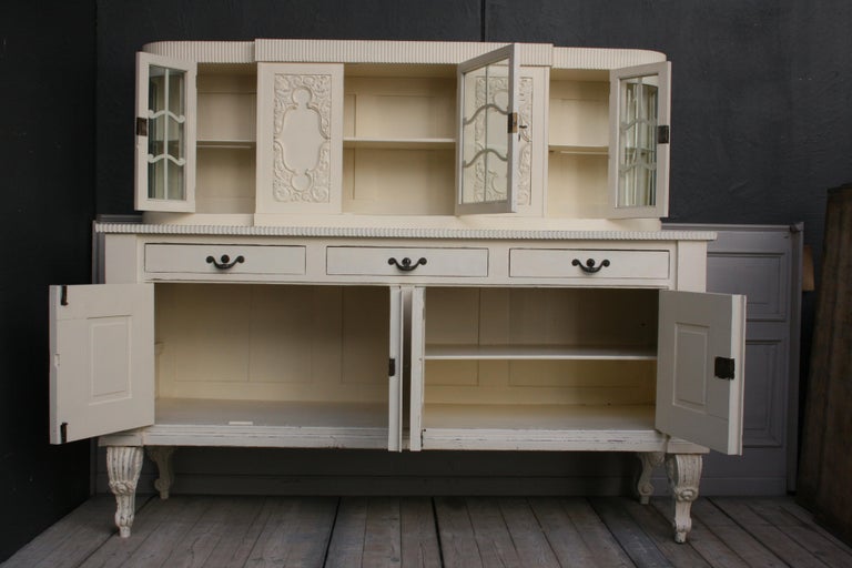 Large Antique Buffet Historicism, circa 1920, Cream Painted at