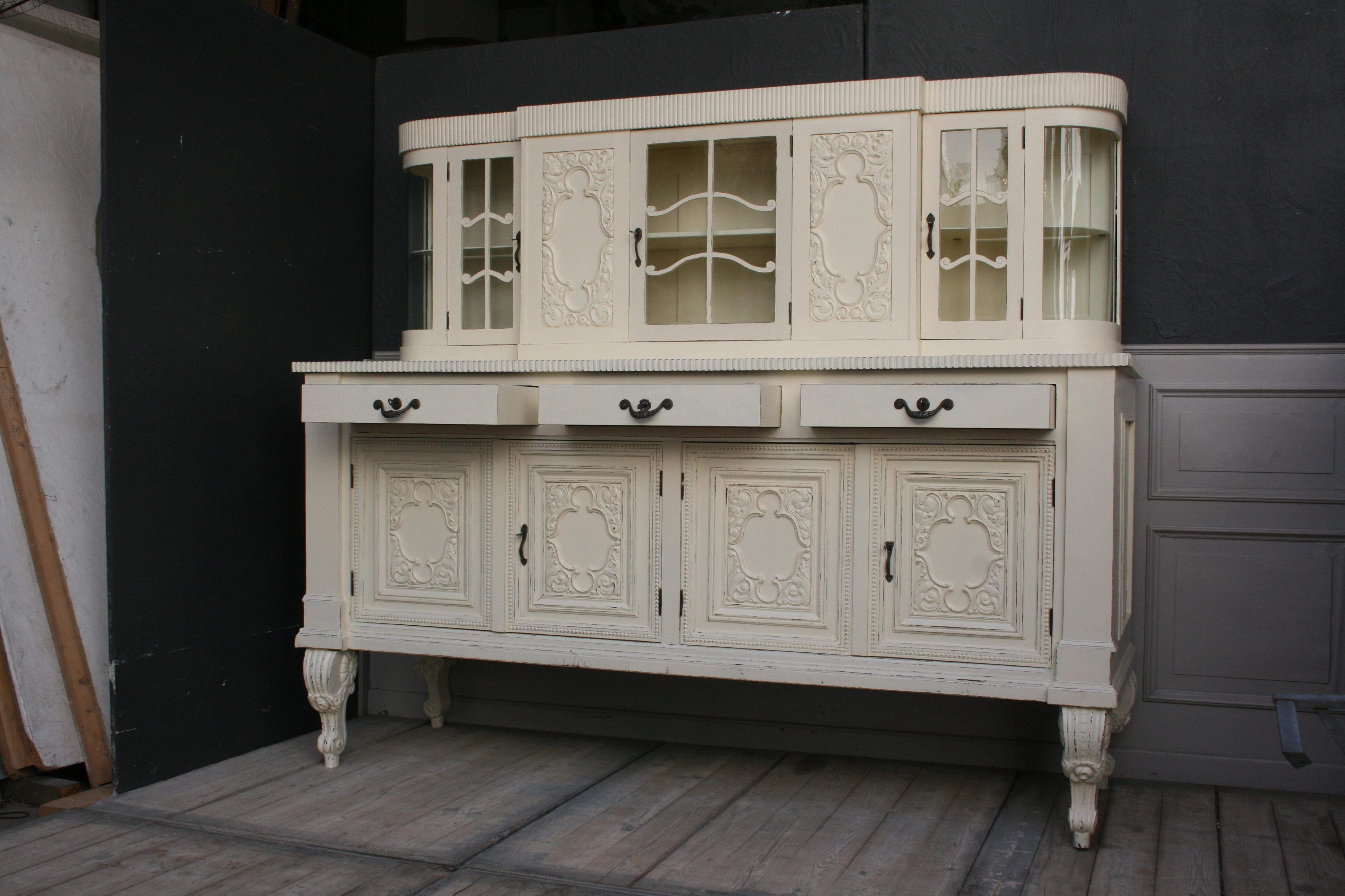 Large Antique Buffet Cabinet, Historicism, circa 1920, Cream Painted In Good Condition In Dusseldorf, DE