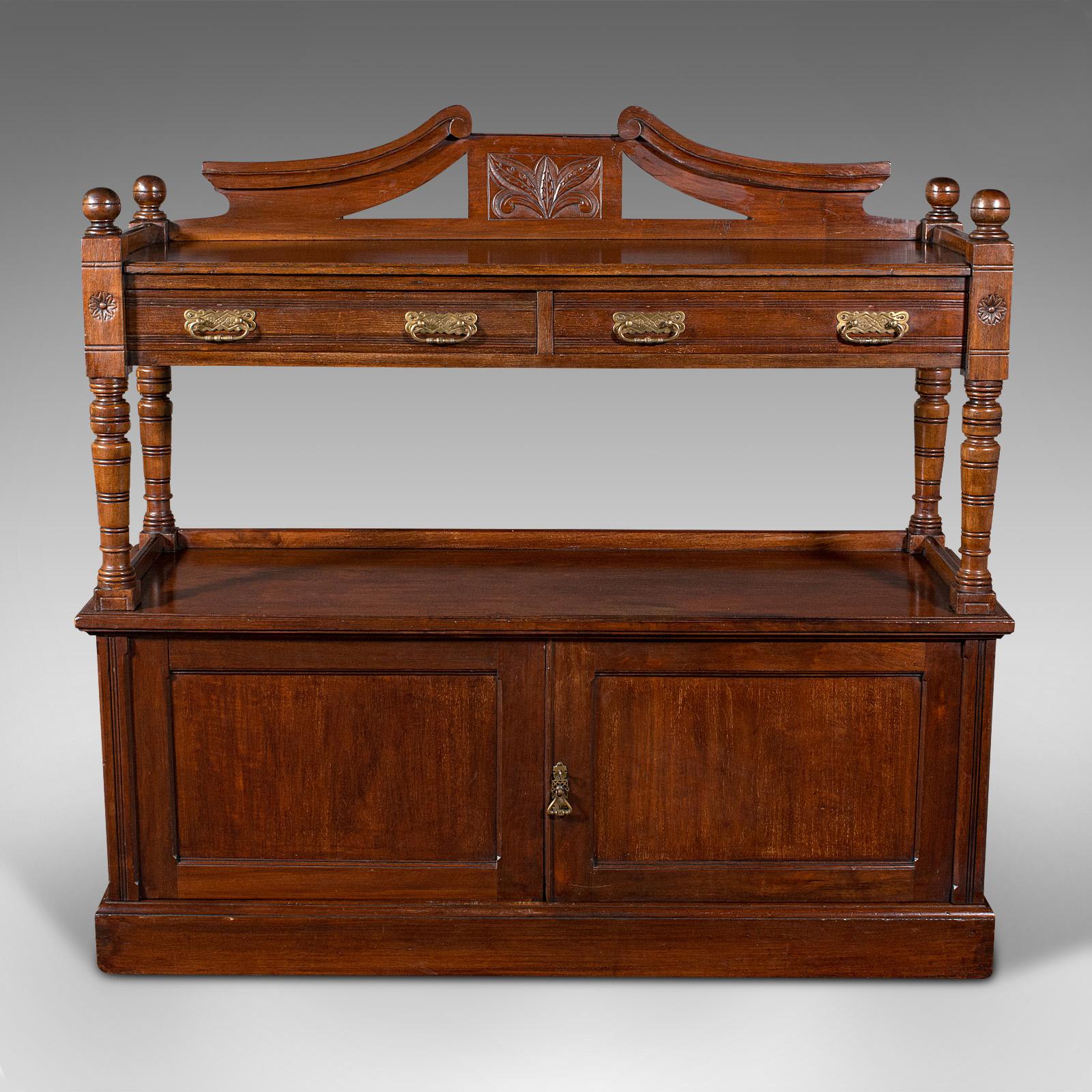 This is a large antique buffet. An English, walnut server or sideboard, dating to the Victorian period, circa 1870.

Classic buffet with ornate decoration
Displays a desirable aged patina throughout
Select walnut shows fine grain interest
Rich