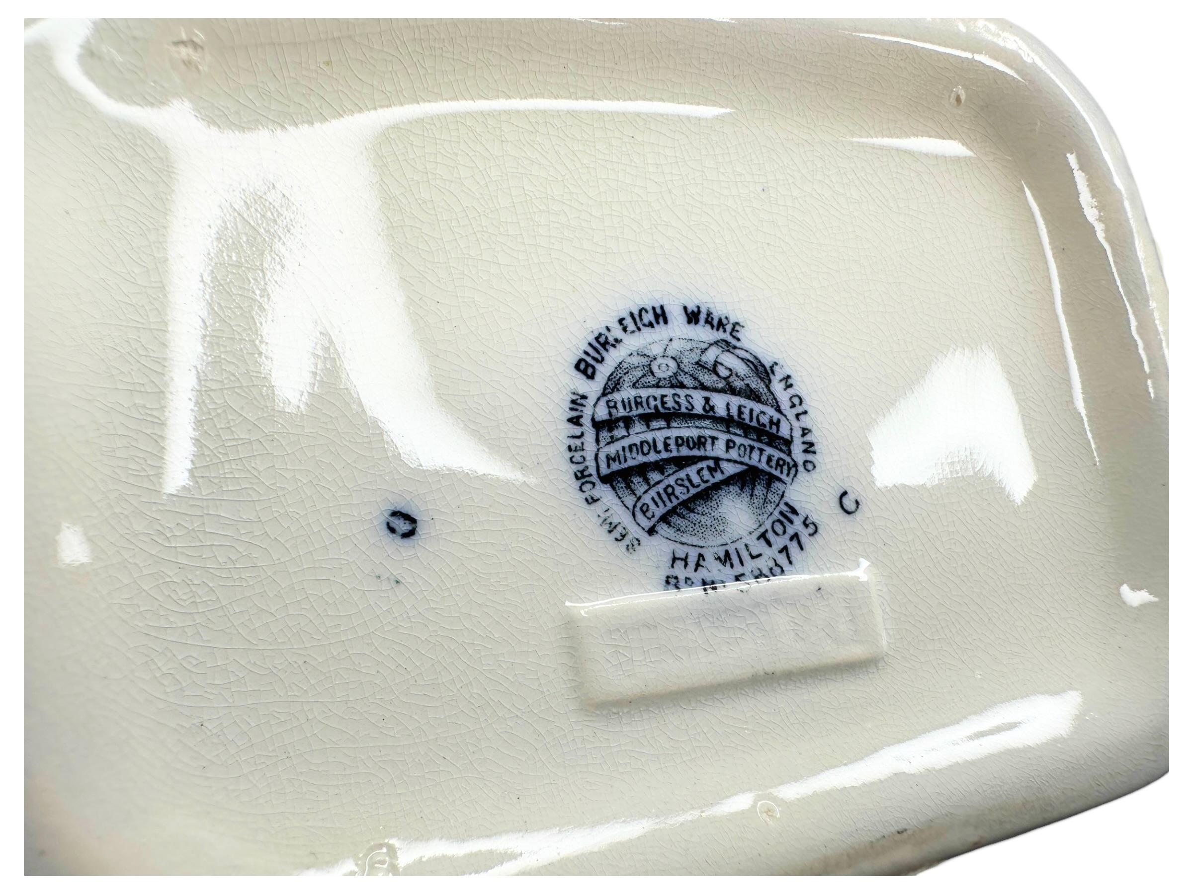 Gran Antiguo Burgess & Leigh Hamilton Flujo Azul Rectangular cubierto Vegetal en venta 3