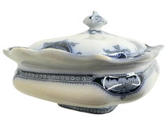 Large Antique Burgess and Leigh Hamilton Flow Blue Rectangular covered Vegetable