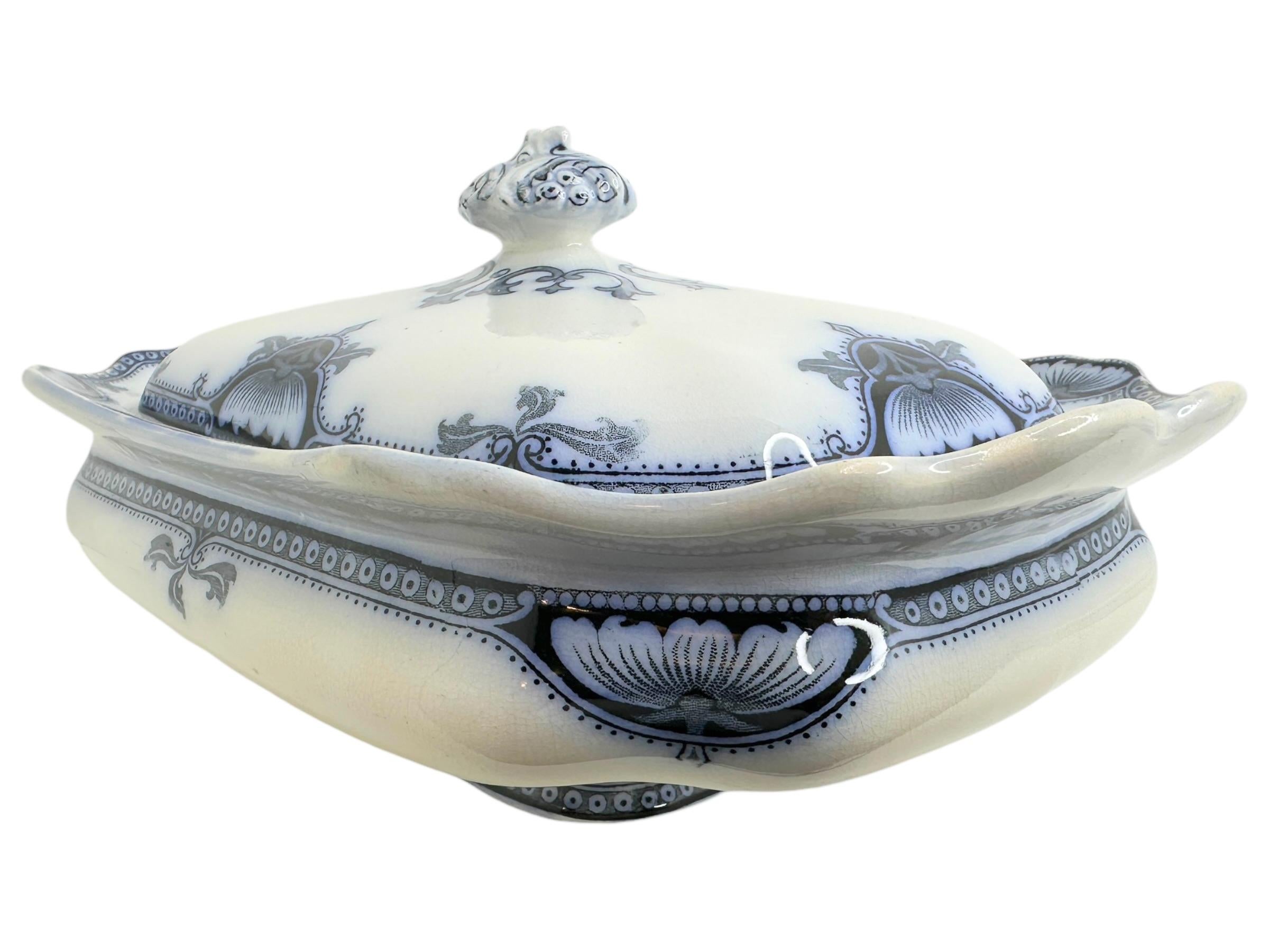 Gran Antiguo Burgess & Leigh Hamilton Flujo Azul Rectangular cubierto Vegetal principios del siglo XX en venta