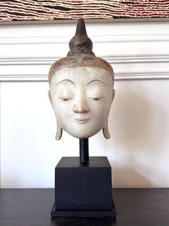 Large Extraordinary Antique Burmese Marble Buddha Head Display Stand