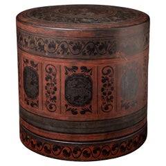 Large antique Burmese lacquerware betelnut box from Myanmar