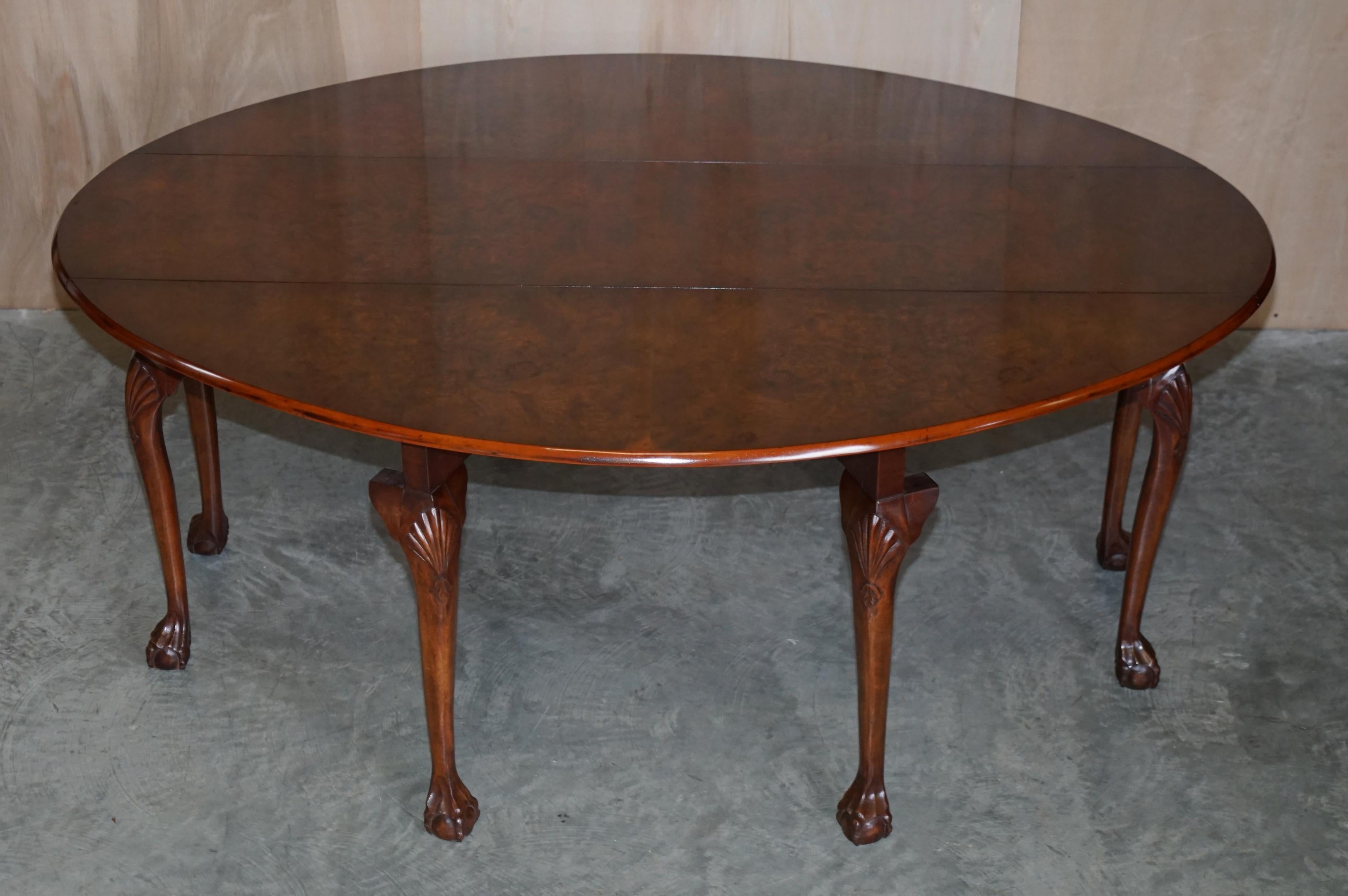 Large Antique Burr Walnut Hunt Harvest Claw & Ball Extending Dining Table Wake 6