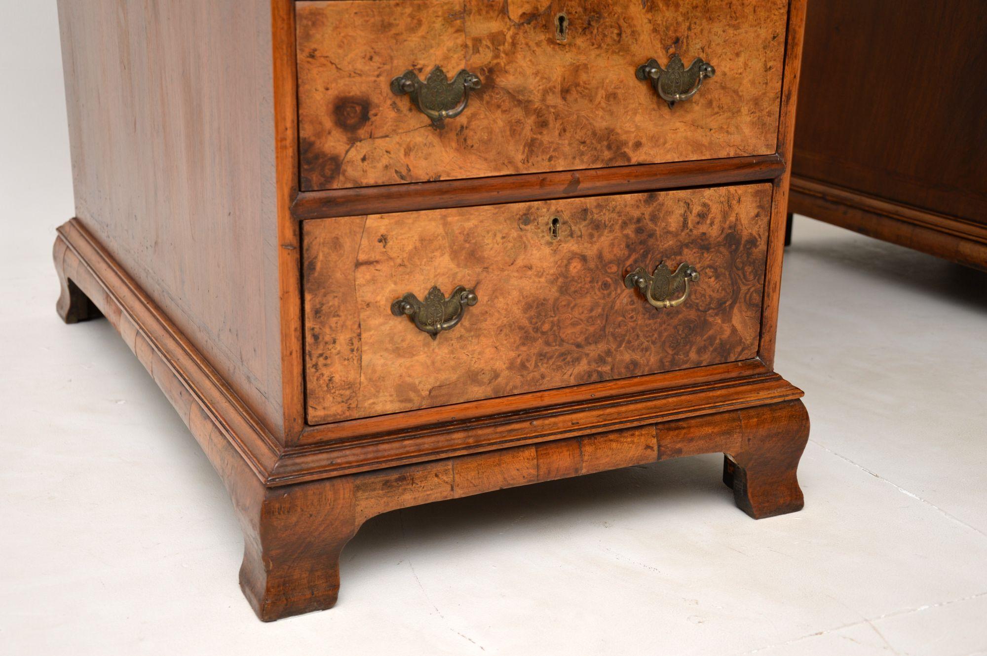 Large Antique Burr Walnut Leather Top Pedestal Desk 4