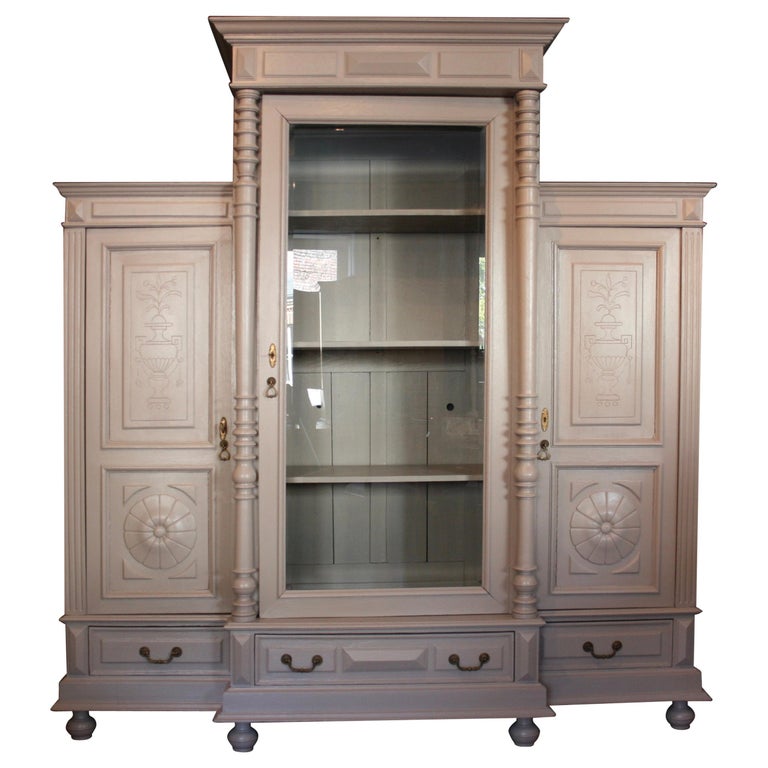 Large Antique with Glass Door, circa 1900, HandPainted Taupe at 1stDibs