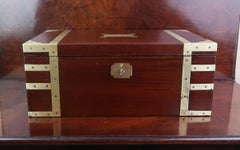 Grande scatola da scrittura in ottone antico Campaigner. Inglese C.1840