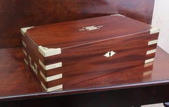 Large Antique Campaign Brass Mounted Writing Box. English C.1840