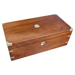 Large Antique Campaign Walnut Writing Box With Secret Drawers. English C.1860