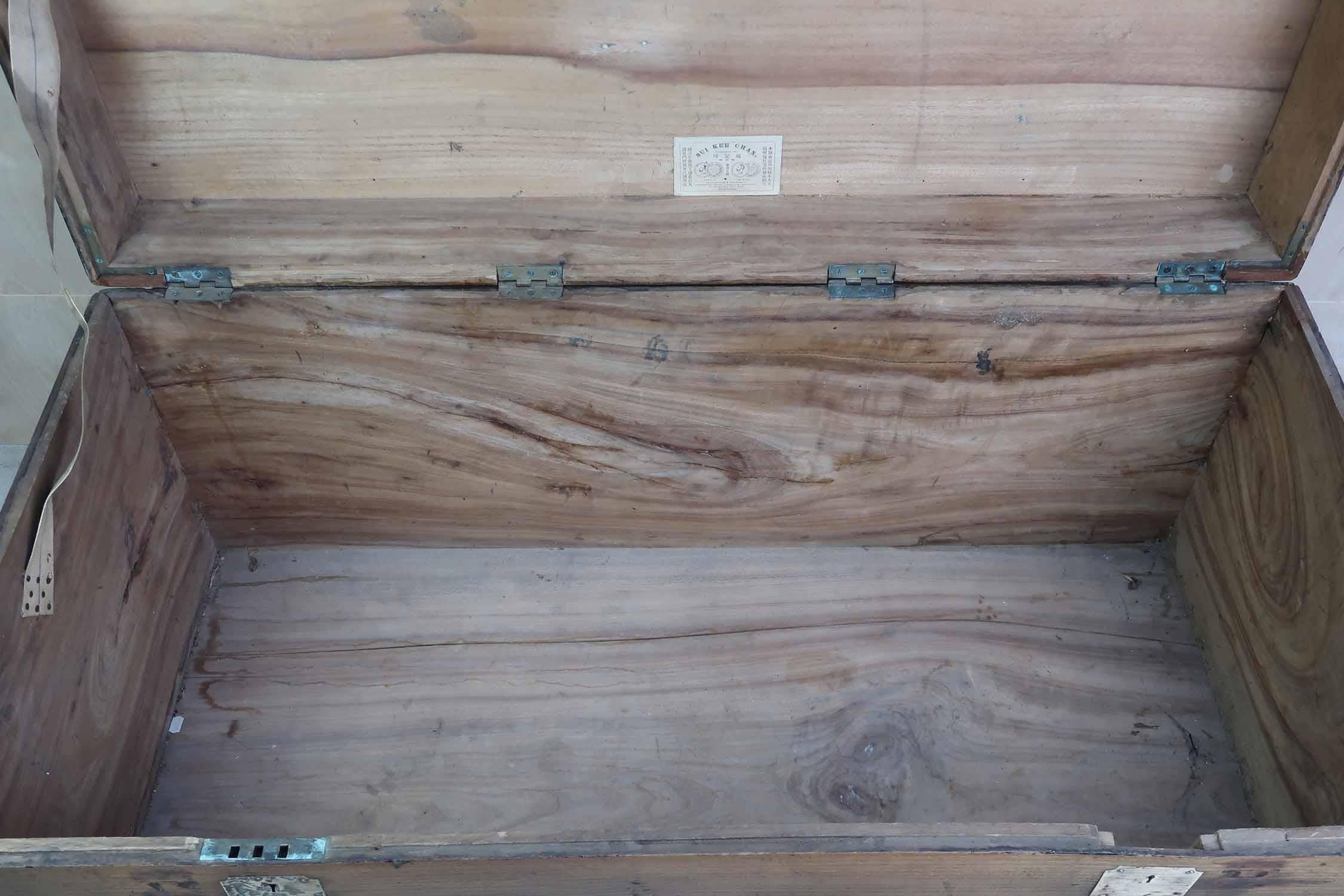 Grande baule antico in legno di canfora, Hong Kong, XIX secolo in vendita 3
