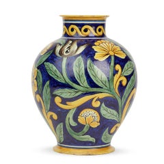 Large Antique Cantagalli Maiolica Floral Painted Vase