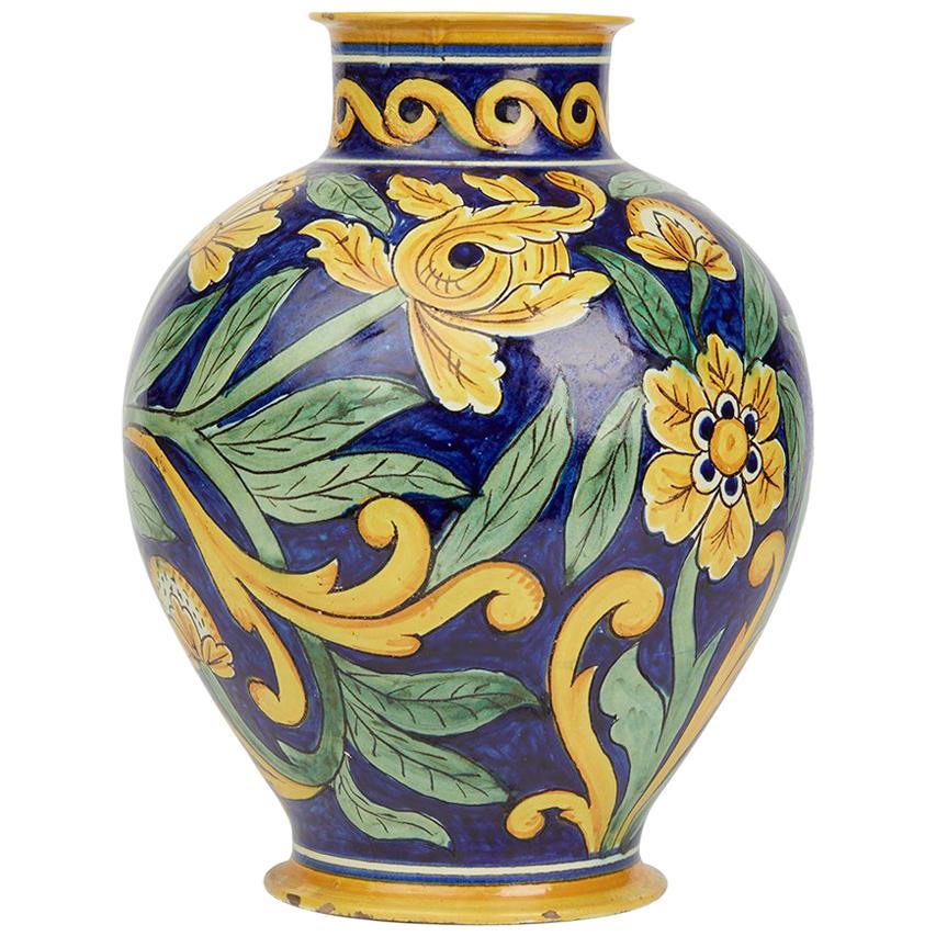 Large Antique Cantagalli Maiolica Floral Painted Vase
