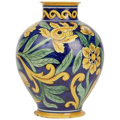 Large Antique Cantagalli Maiolica Floral Painted Vase