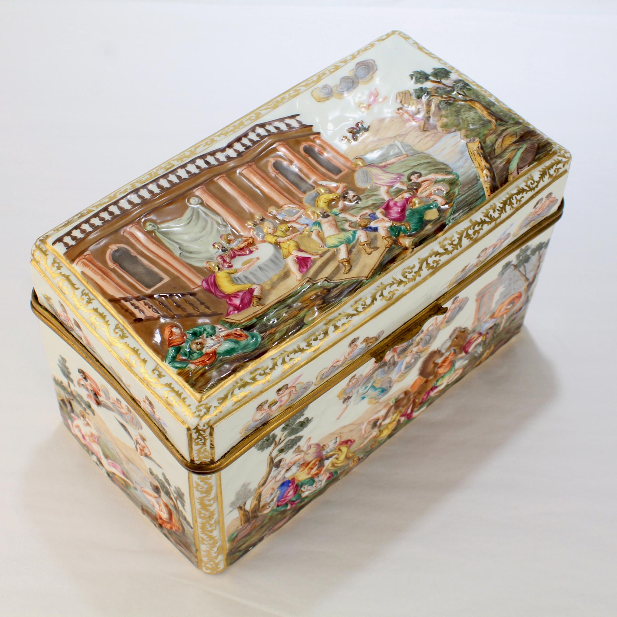Large Antique Capodimonte Porcelain Meissen Style Porcelain Casket or Table Box 1