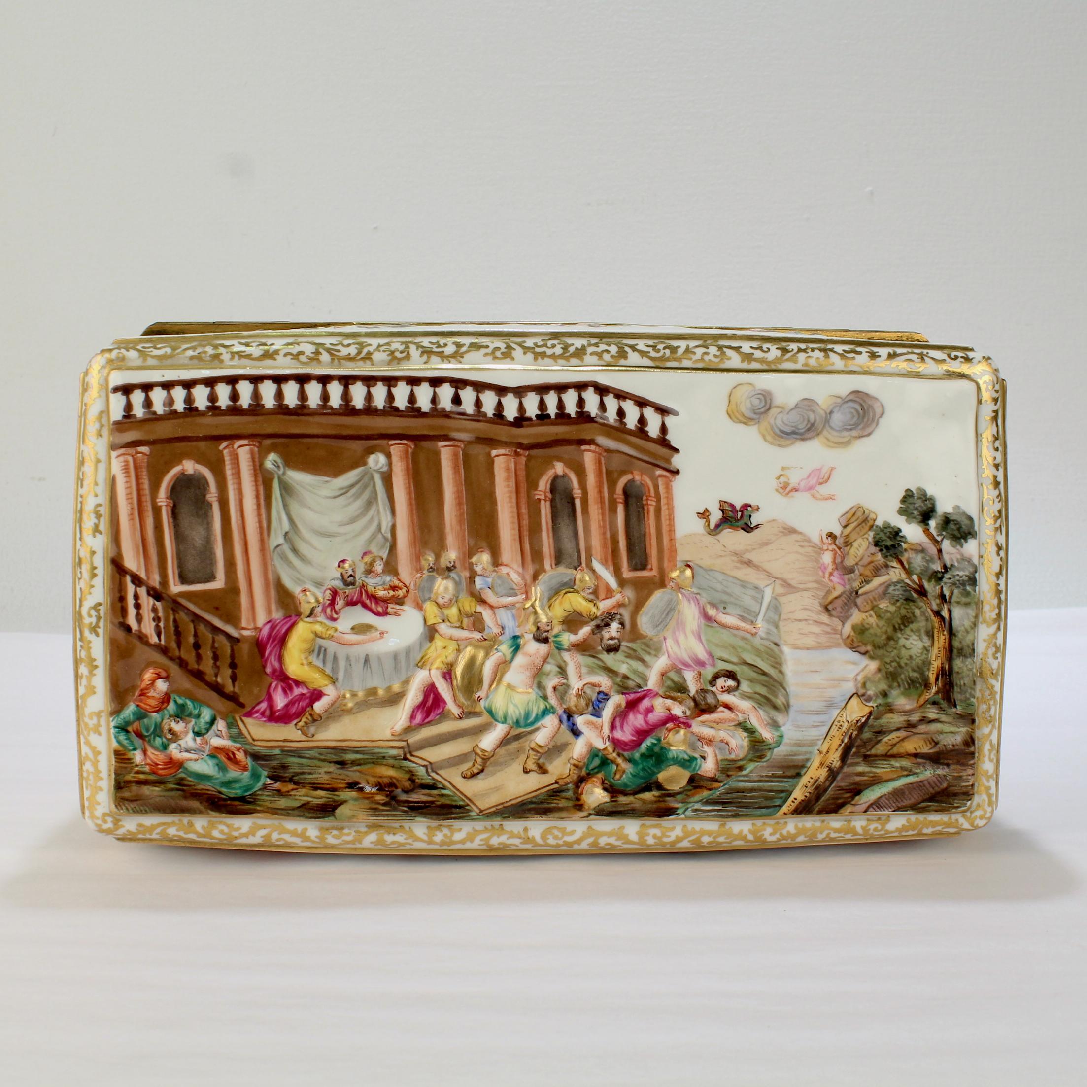 Large Antique Capodimonte Porcelain Meissen Style Porcelain Casket or Table Box 2