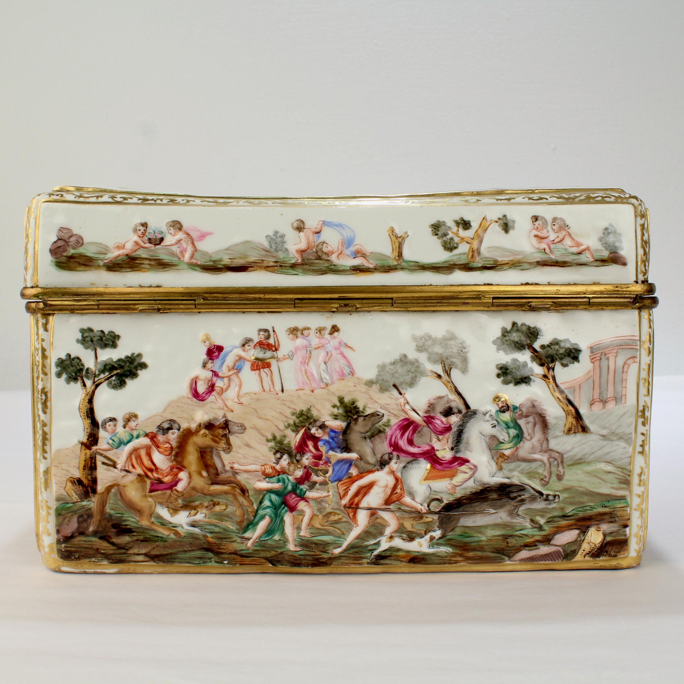Baroque Large Antique Capodimonte Porcelain Meissen Style Porcelain Casket or Table Box