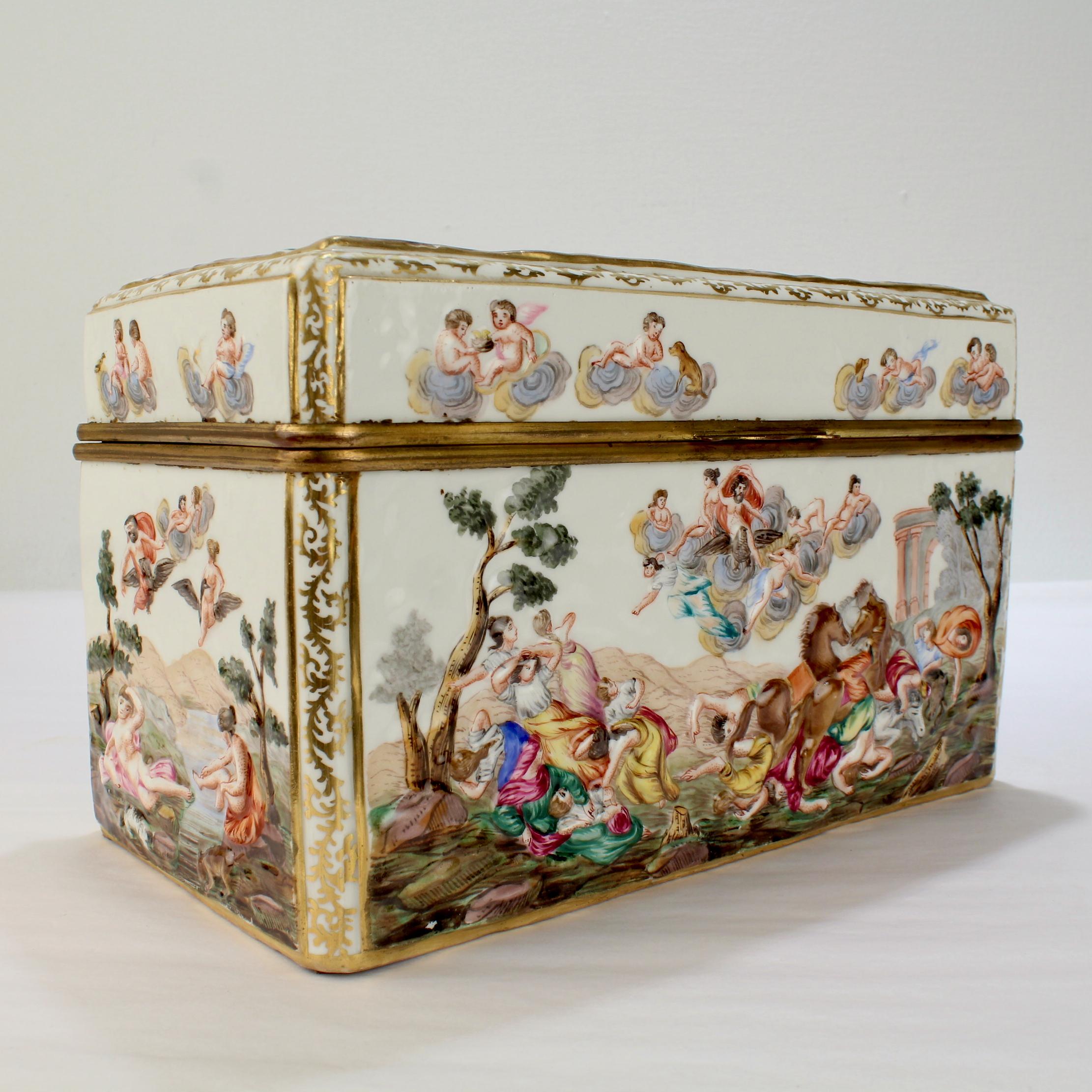 Large Antique Capodimonte Porcelain Meissen Style Porcelain Casket or Table Box In Good Condition In Philadelphia, PA