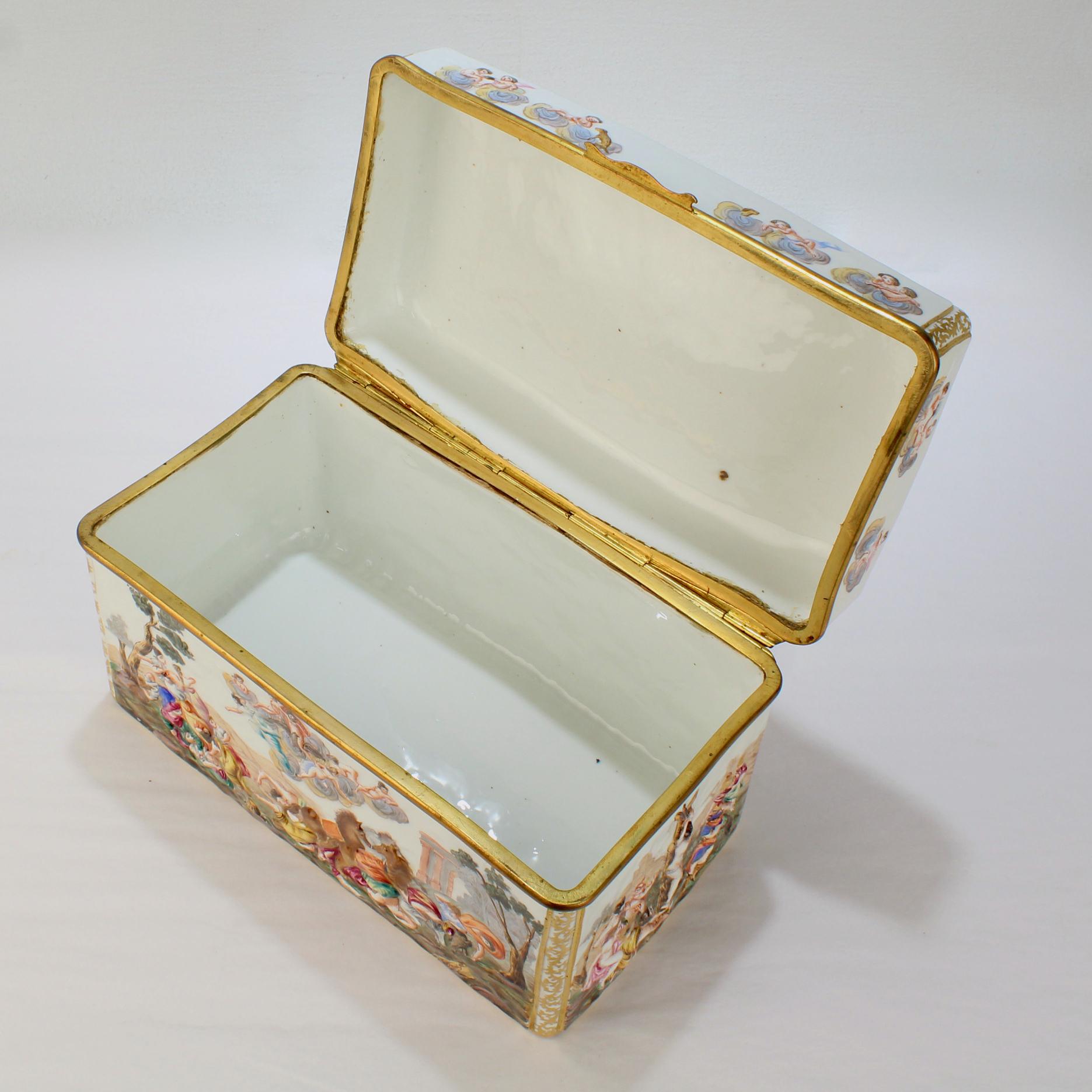 20th Century Large Antique Capodimonte Porcelain Meissen Style Porcelain Casket or Table Box